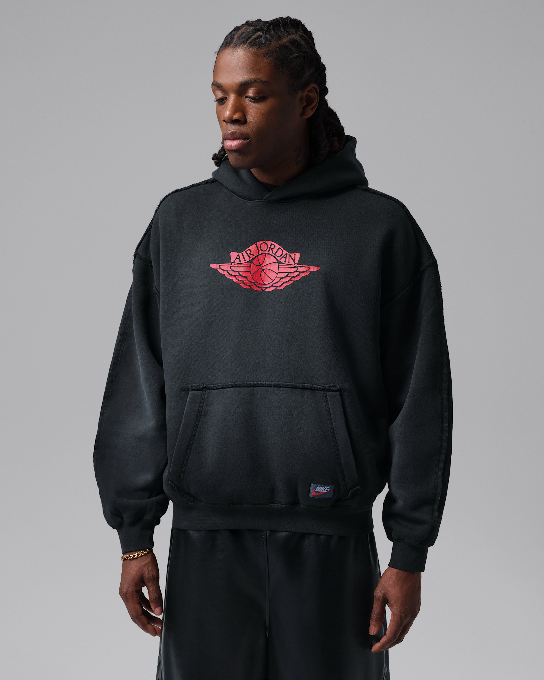 Jordan Flight Wings Men's Fleece Pullover Hoodie - Black/University Red