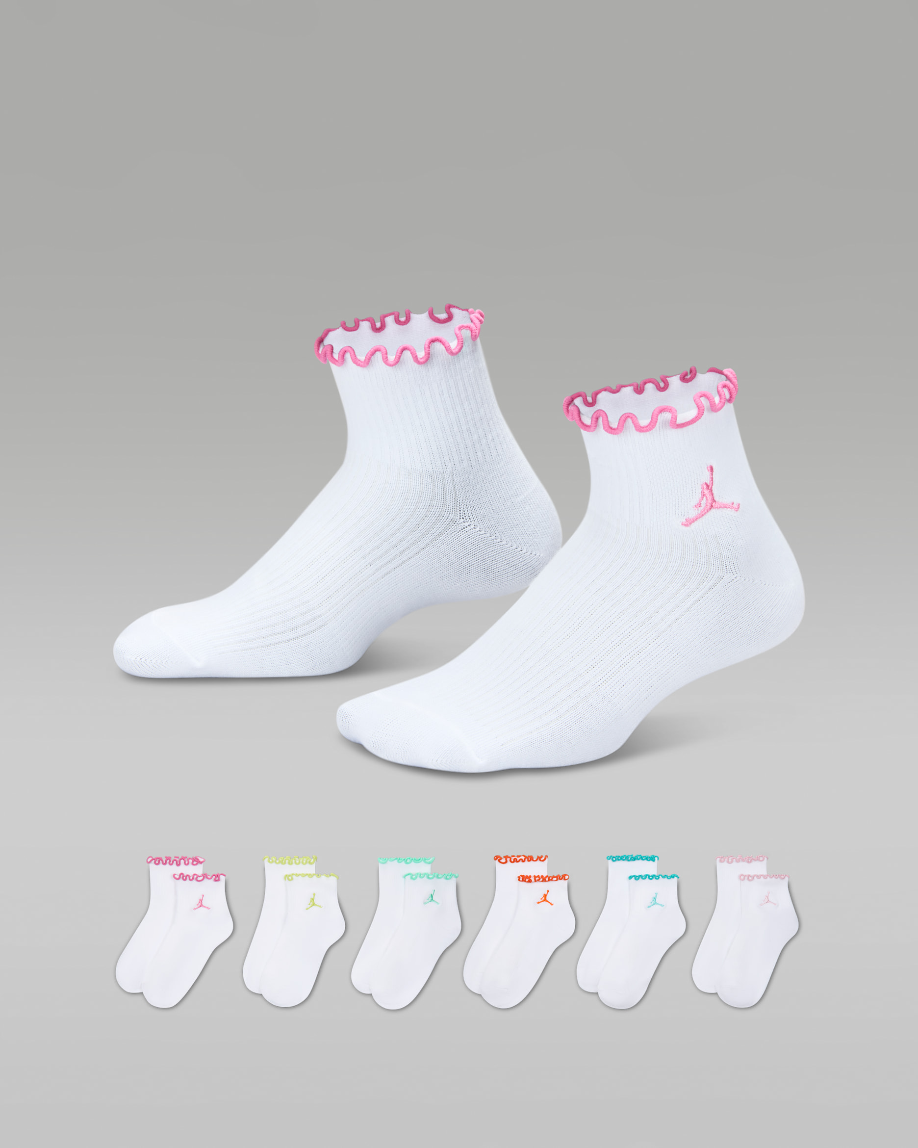 Calcetines al tobillo de borde ondulado para niños talla grande (6 pares) Jordan - Blanco
