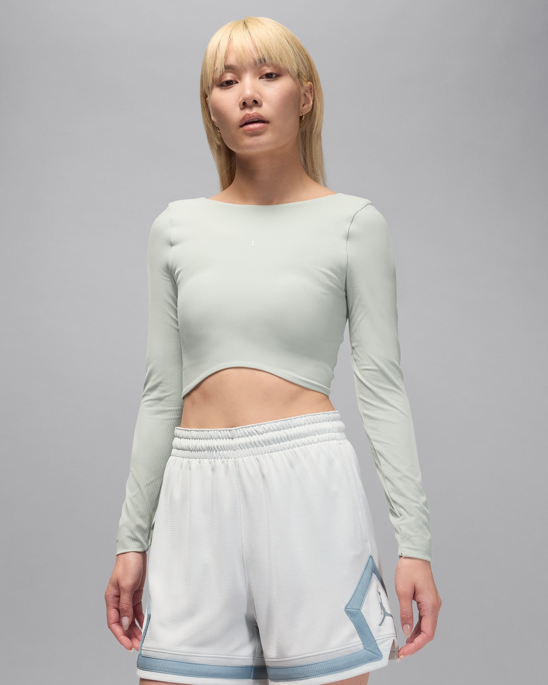 ジョーダン スポーツ ウィメンズ Dri-FIT ロングスリーブ トップ - ライトシルバー/ホワイト