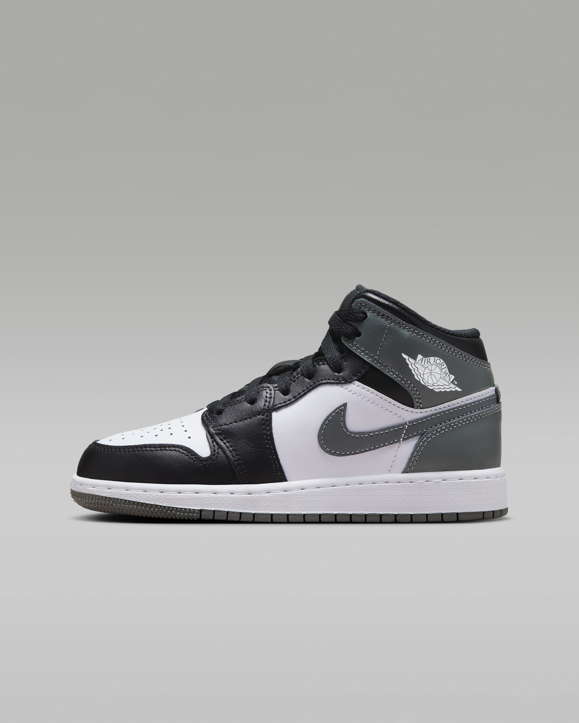 Air Jordan 1 Mid Older Kids' Shoes - Black/White/Iron Grey