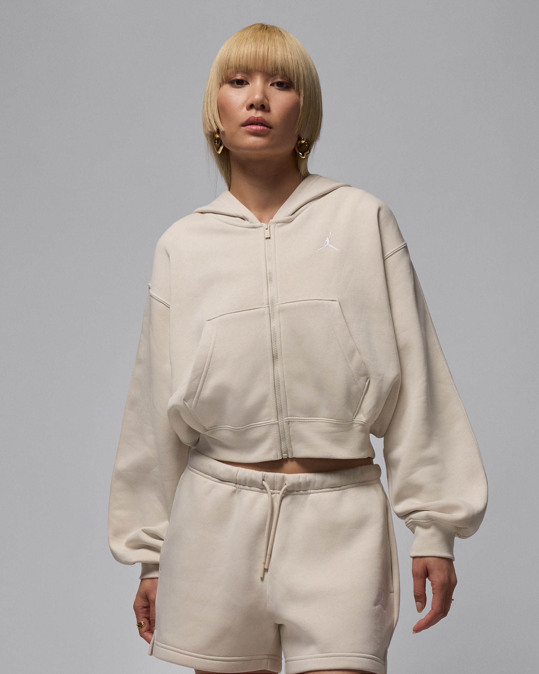 Jordan Brooklyn Fleece Women's Cropped Full-Zip Hoodie - Light Orewood Brown/White