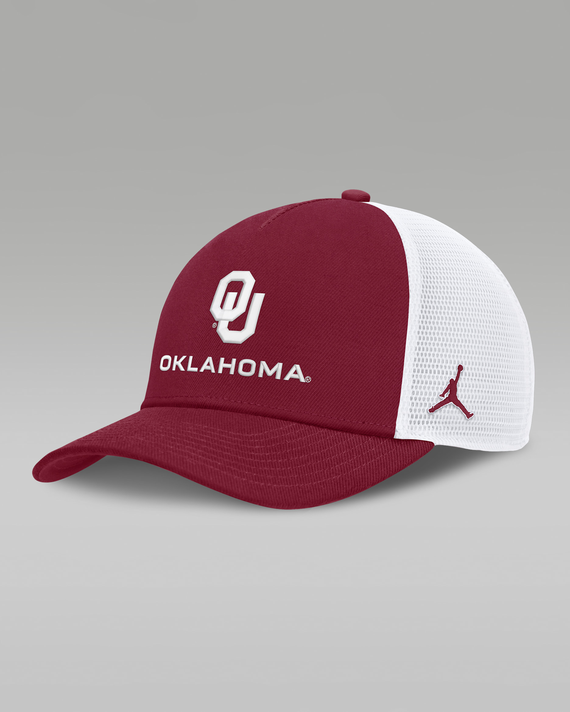 Gorra de rejilla universitaria marca Jordan ajustable para hombre Oklahoma Sideline Rise Gameday - Carmesí team/Blanco