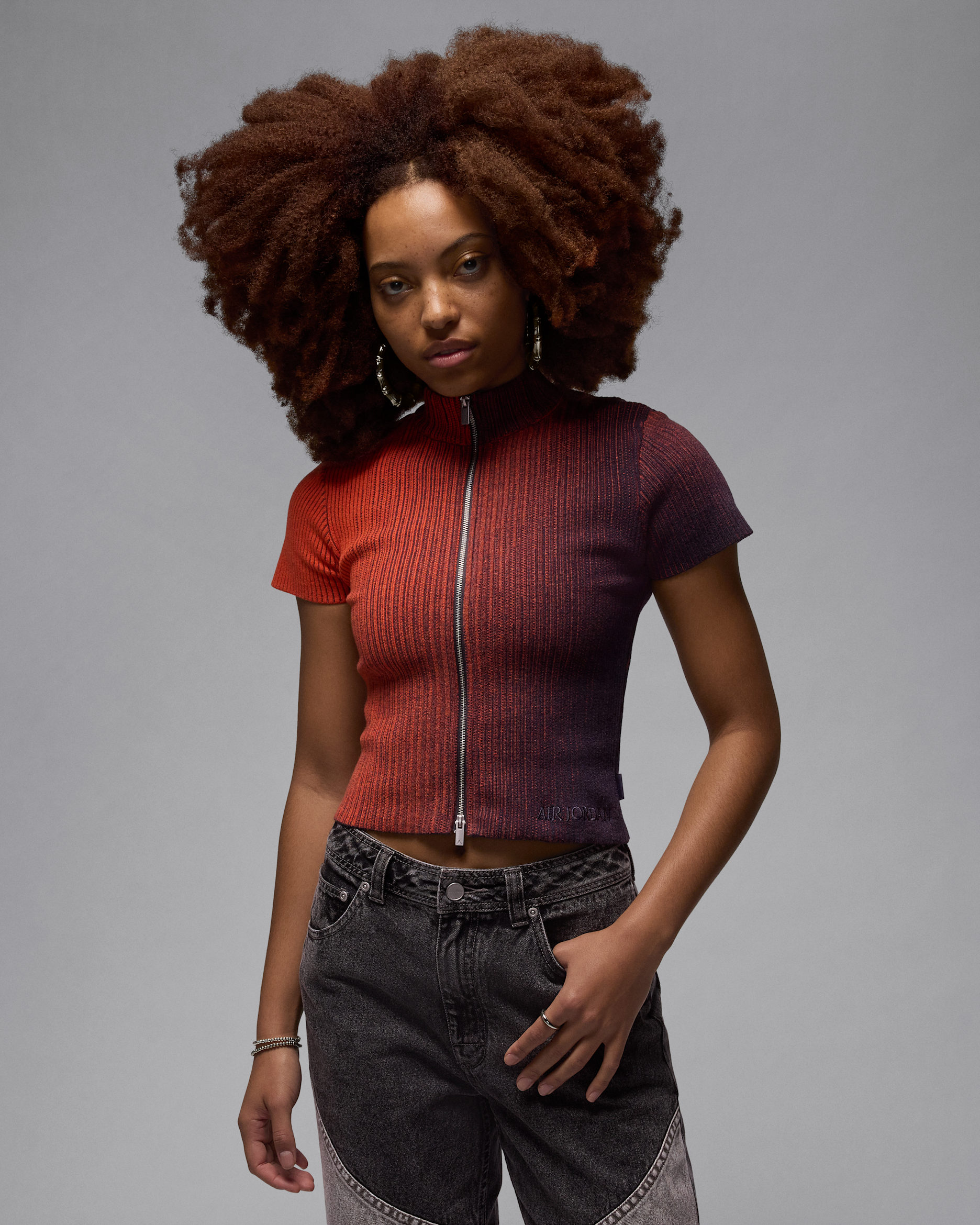 Playera de tejido Knit con cierre completo para mujer Air Jordan - Morado cueva/Naranja mantra/Morado cueva