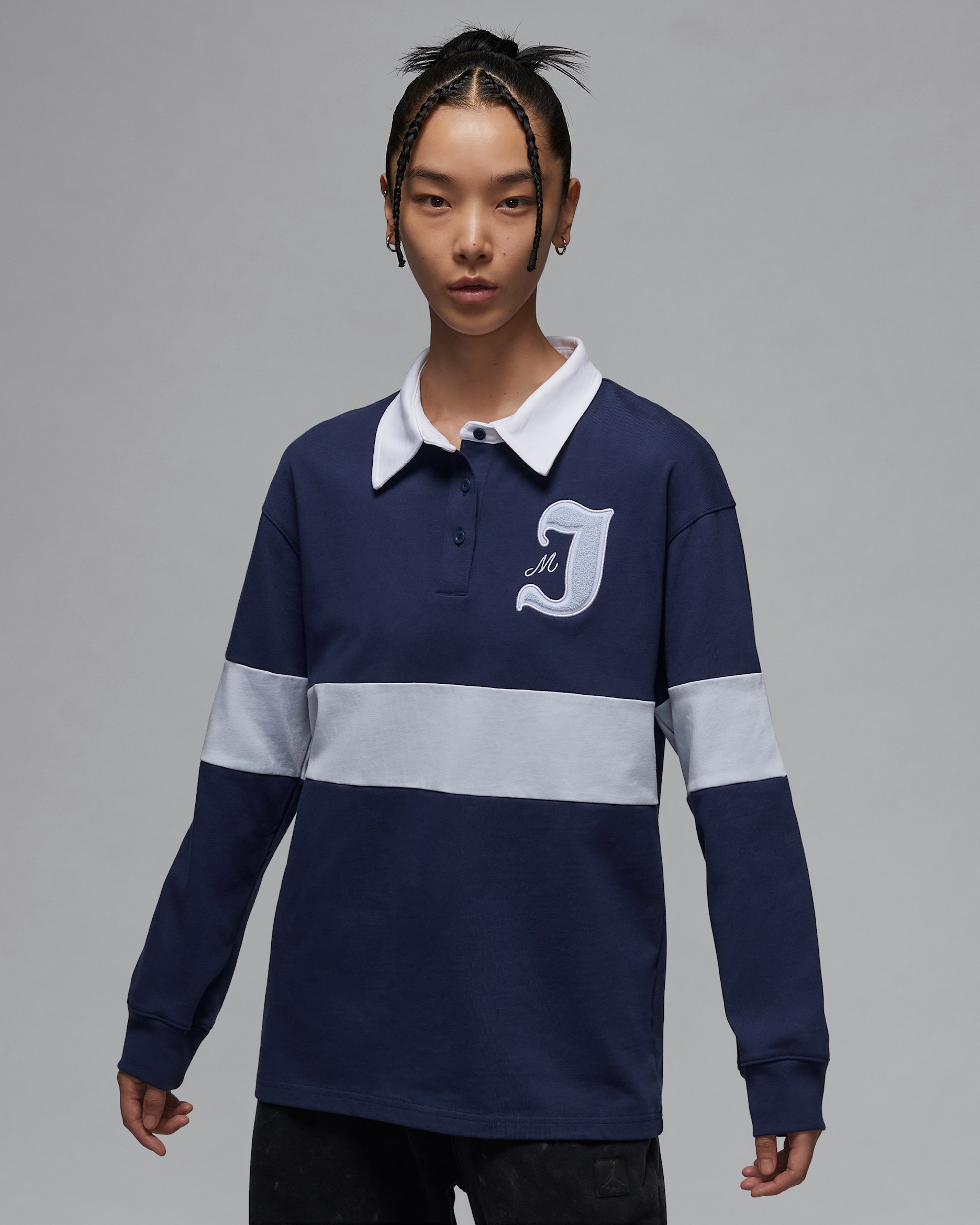 ジョーダン ウィメンズ ロングスリーブ トップ - ミッドナイトネイビー/フットボールグレー/ホワイト