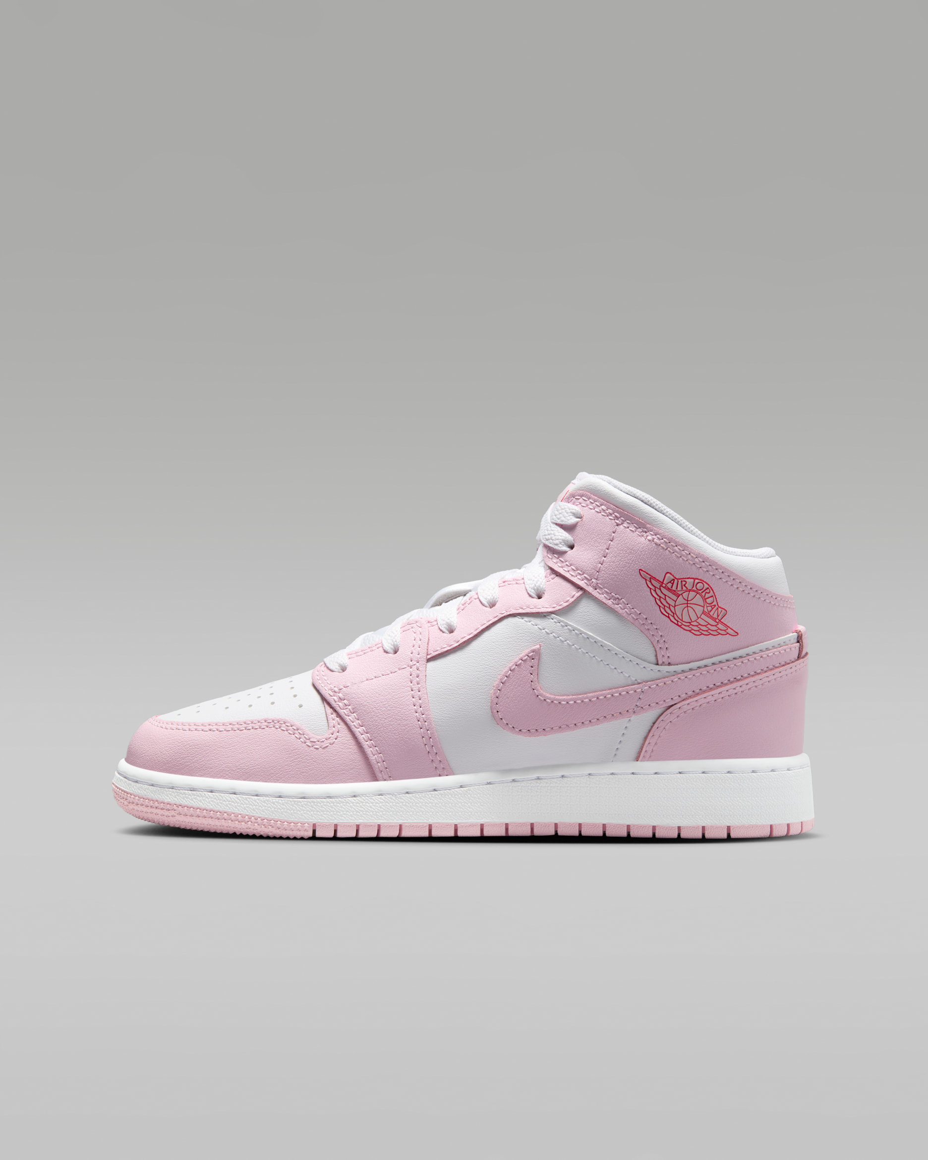 Air Jordan 1 Mid Older Kids' Shoes - Pink Foam/Fire Red/White