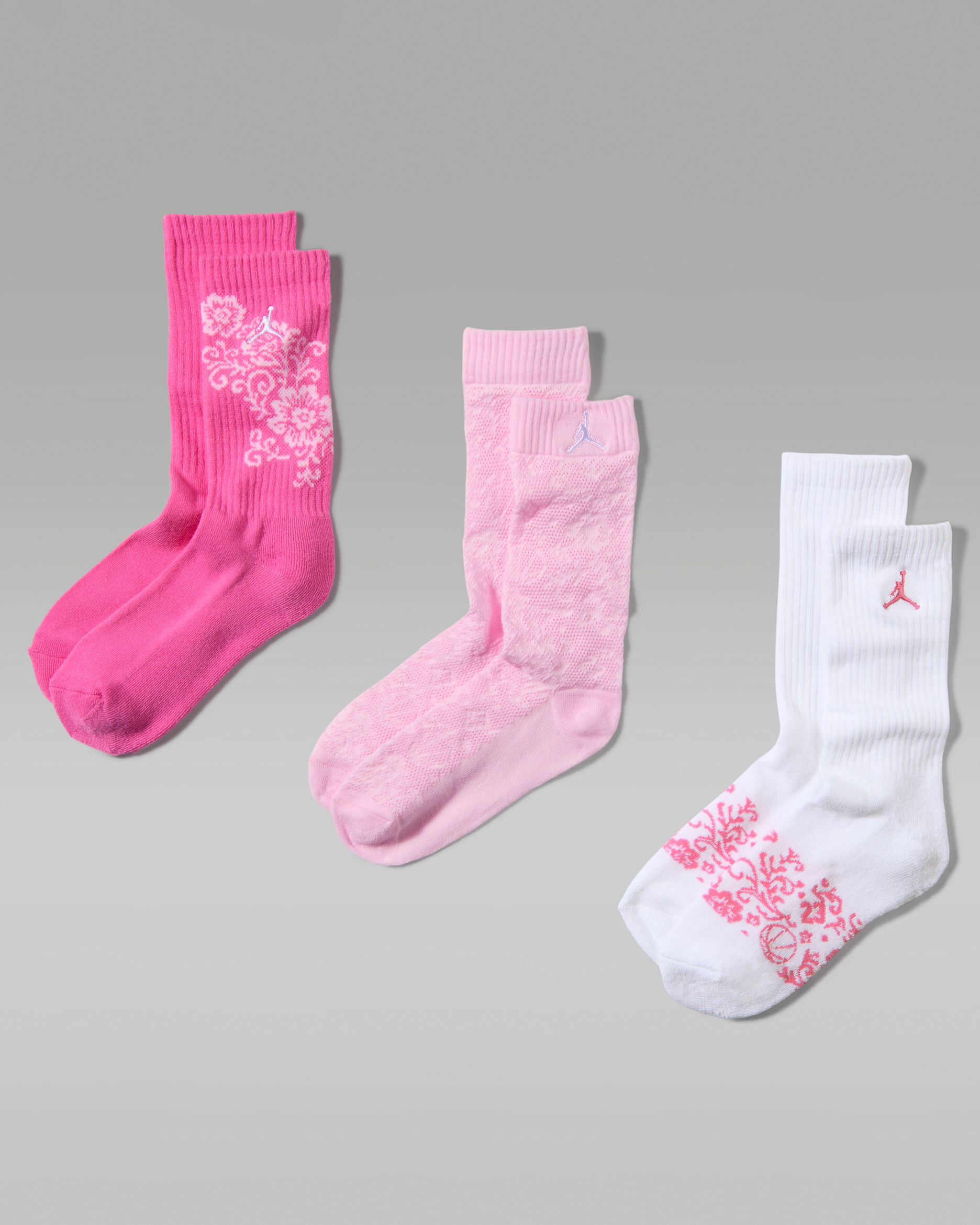 Calcetas de encaje floral para niños (3 pares) Jordan - Rosa gimnasio