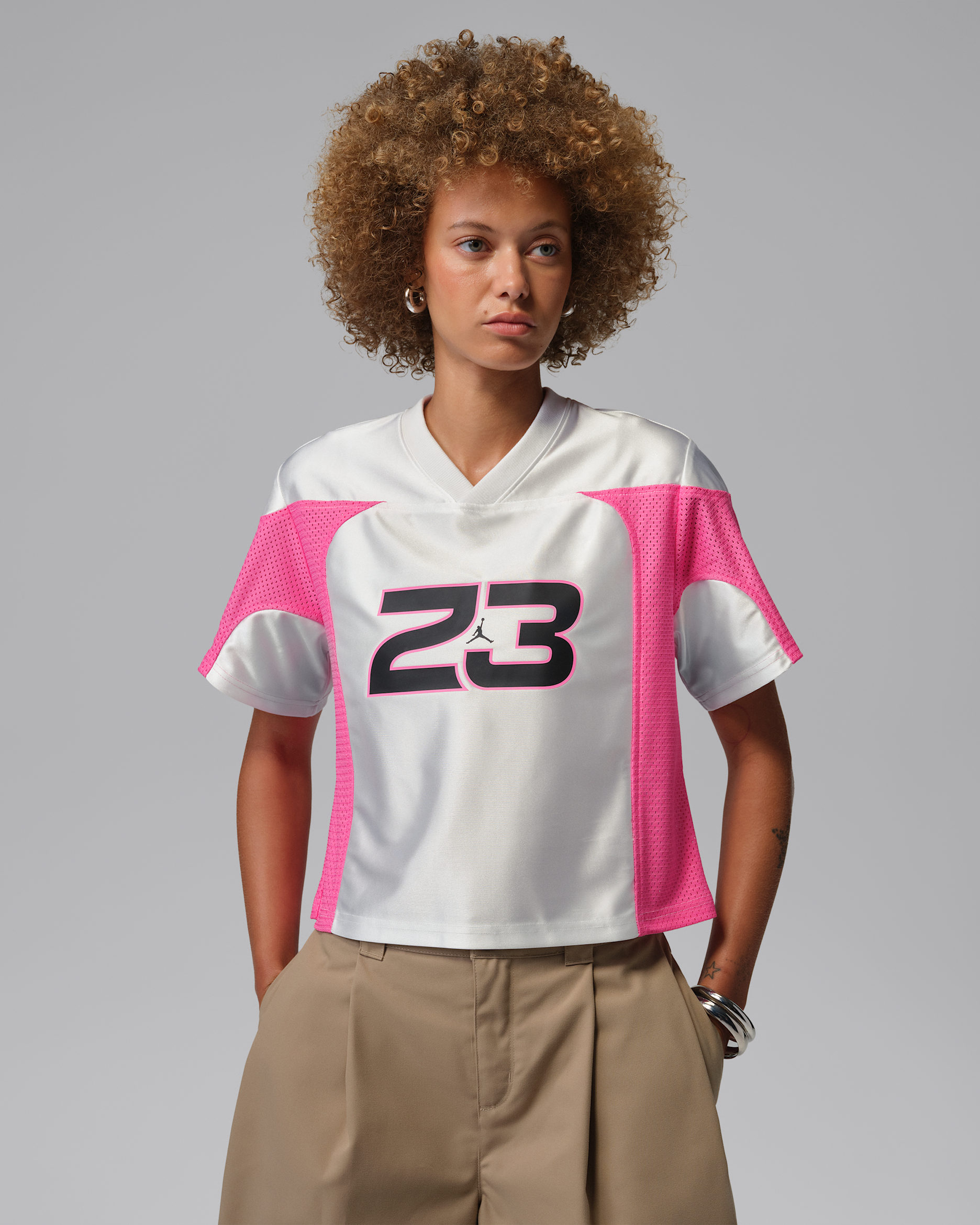 เสื้อแข่งผู้หญิง Jordan Flight - ขาว/Pinksicle/ดำ