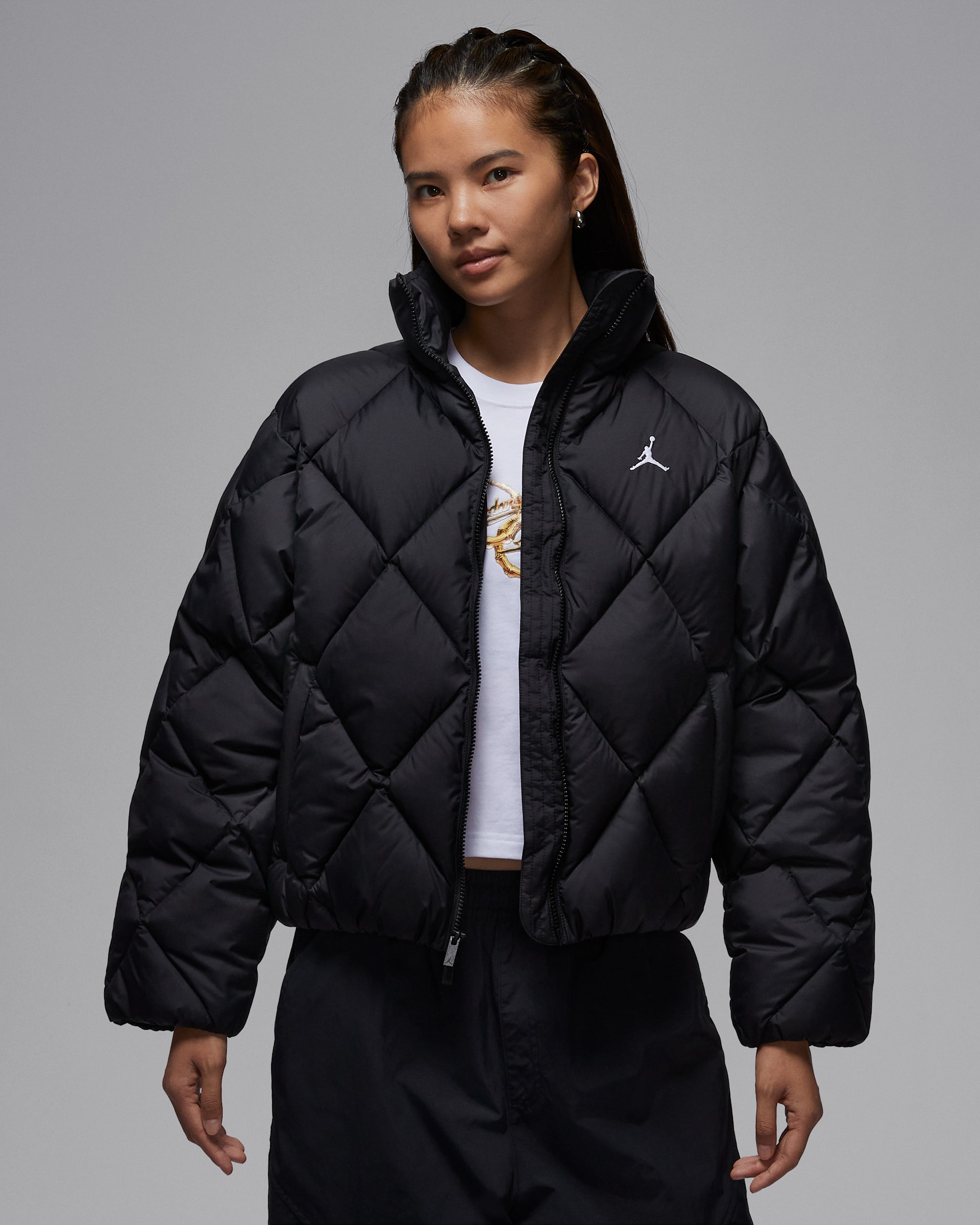 Jordan Brooklyn Women's Quilted Puffer Jacket - Black/White
