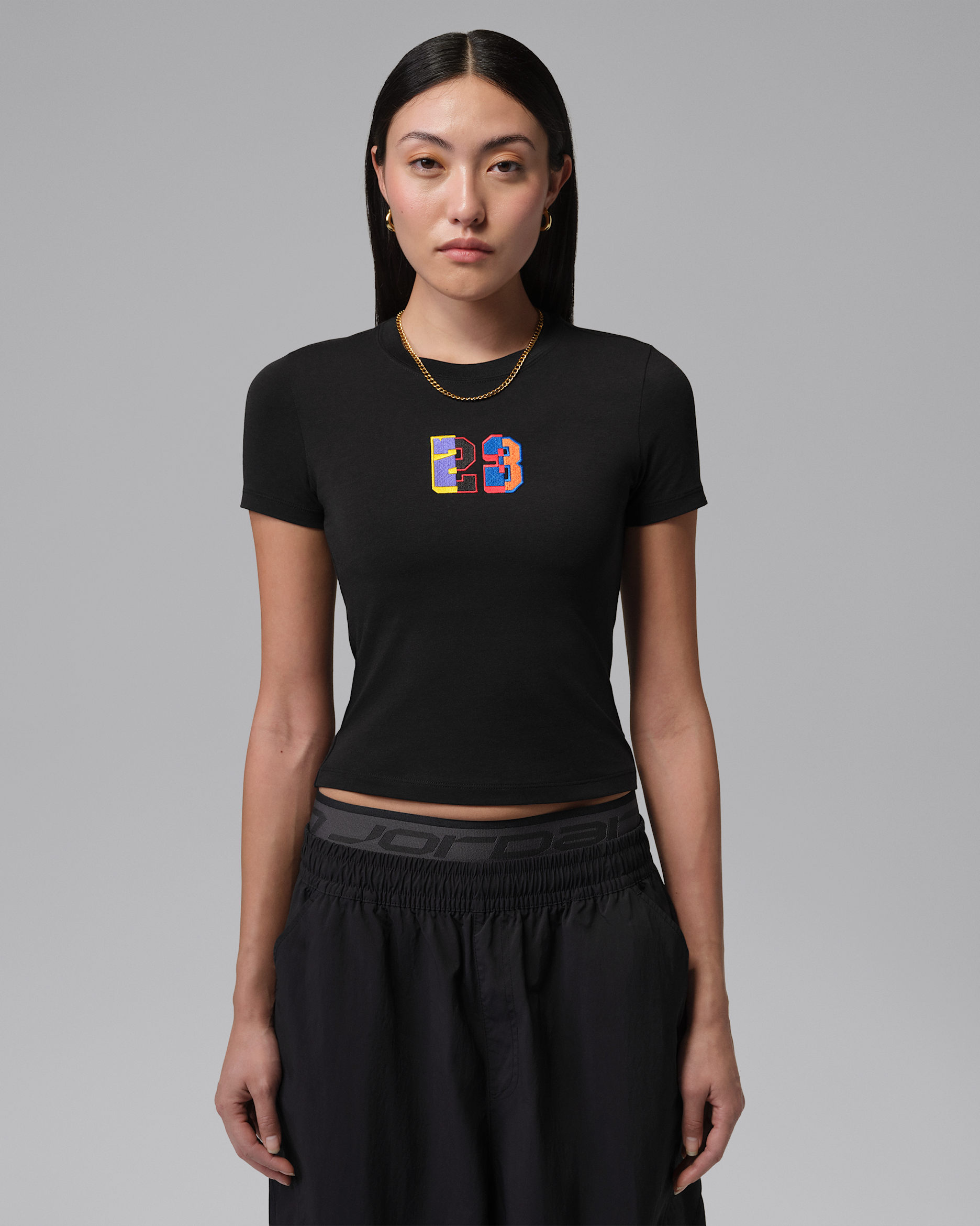 조던 플라이트 여성 티셔츠 - 블랙/화이트