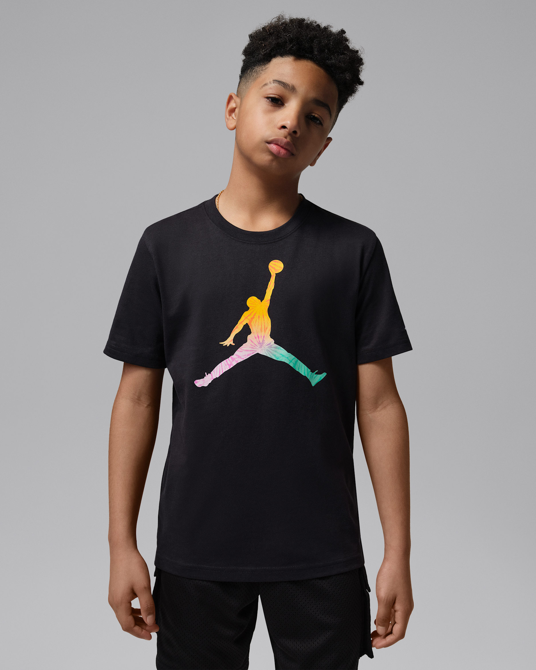 Jordan batikolt Jumpman póló nagyobb gyerekeknek - Fekete