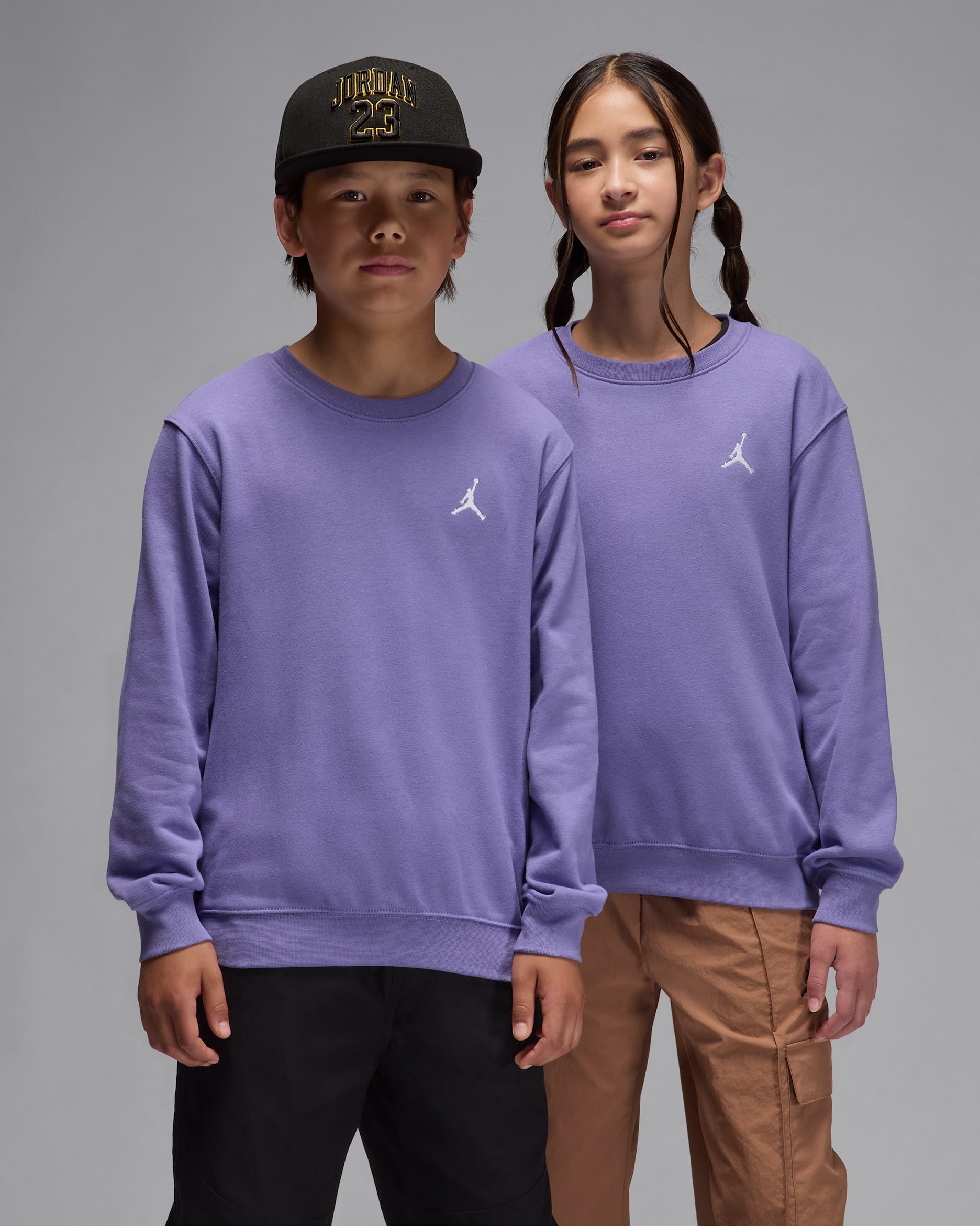 Sudadera con cuello redondo para niños talla grande Jordan Brooklyn French Terry - Amatista empolvado