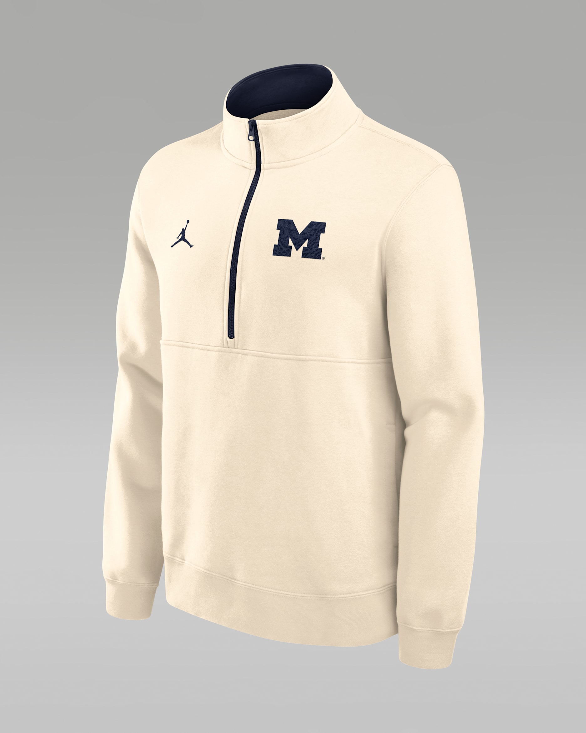 Sudadera de cuello redondo universitaria marca Jordan de medio cierre para hombre Michigan Primetime Primary Logo - Natural/Azul marino universitario