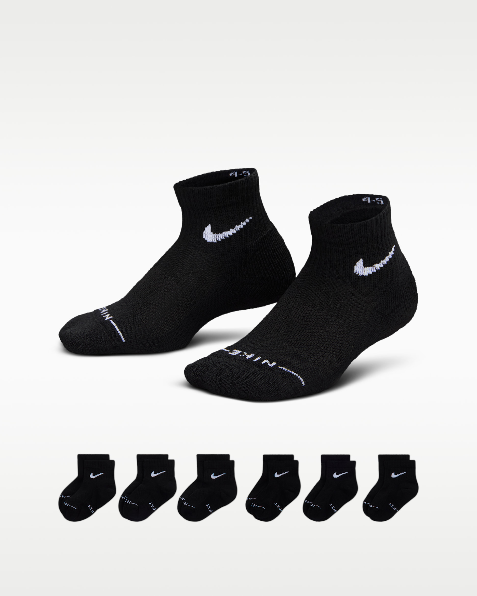 Nike Kids' Dri-FIT Elevated Everyday Ankle Socks (6 Pairs) - Black/White
