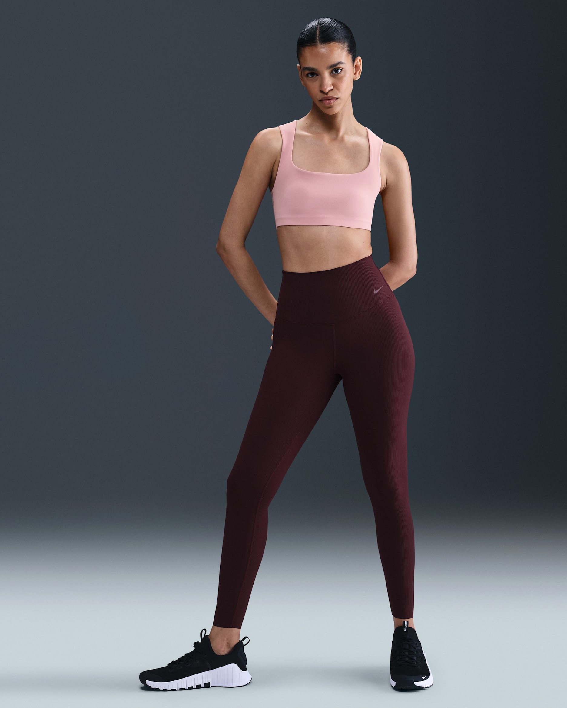 Nike Zenvy Rib Women's High-Waisted 7/8 Leggings - Burgundy Crush/White