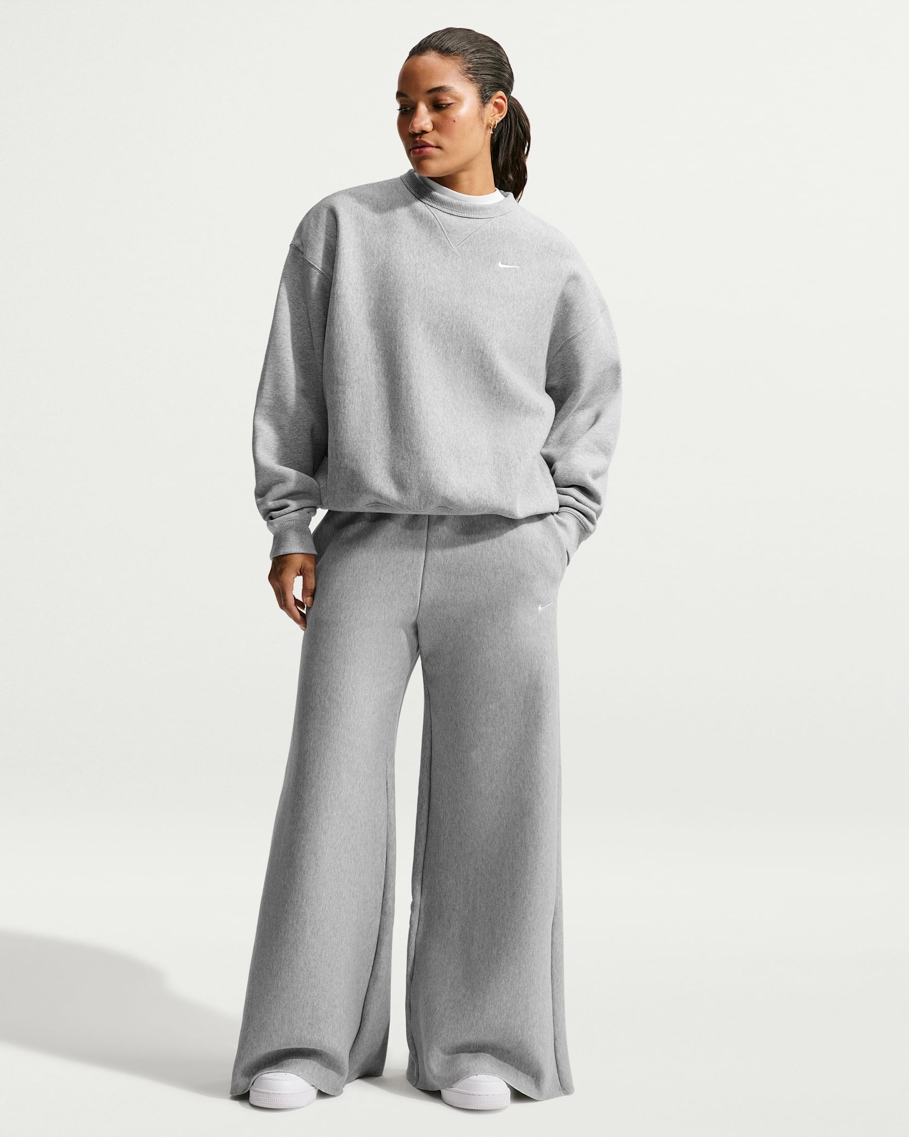 Nike Studio Fleece Heavyweight Women's Mid-Rise Wide-Leg Pants - Dark Grey Heather/Particle Grey/Sail