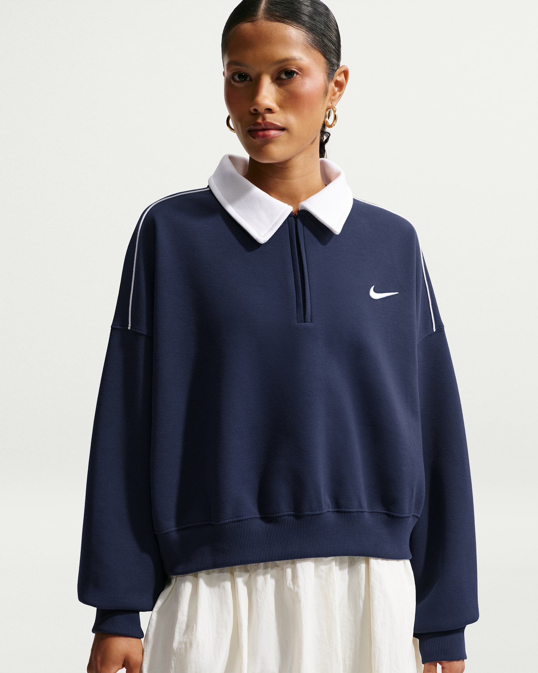 Nike Sportswear Women's 1/4-Zip Sweatshirt - Midnight Navy/White