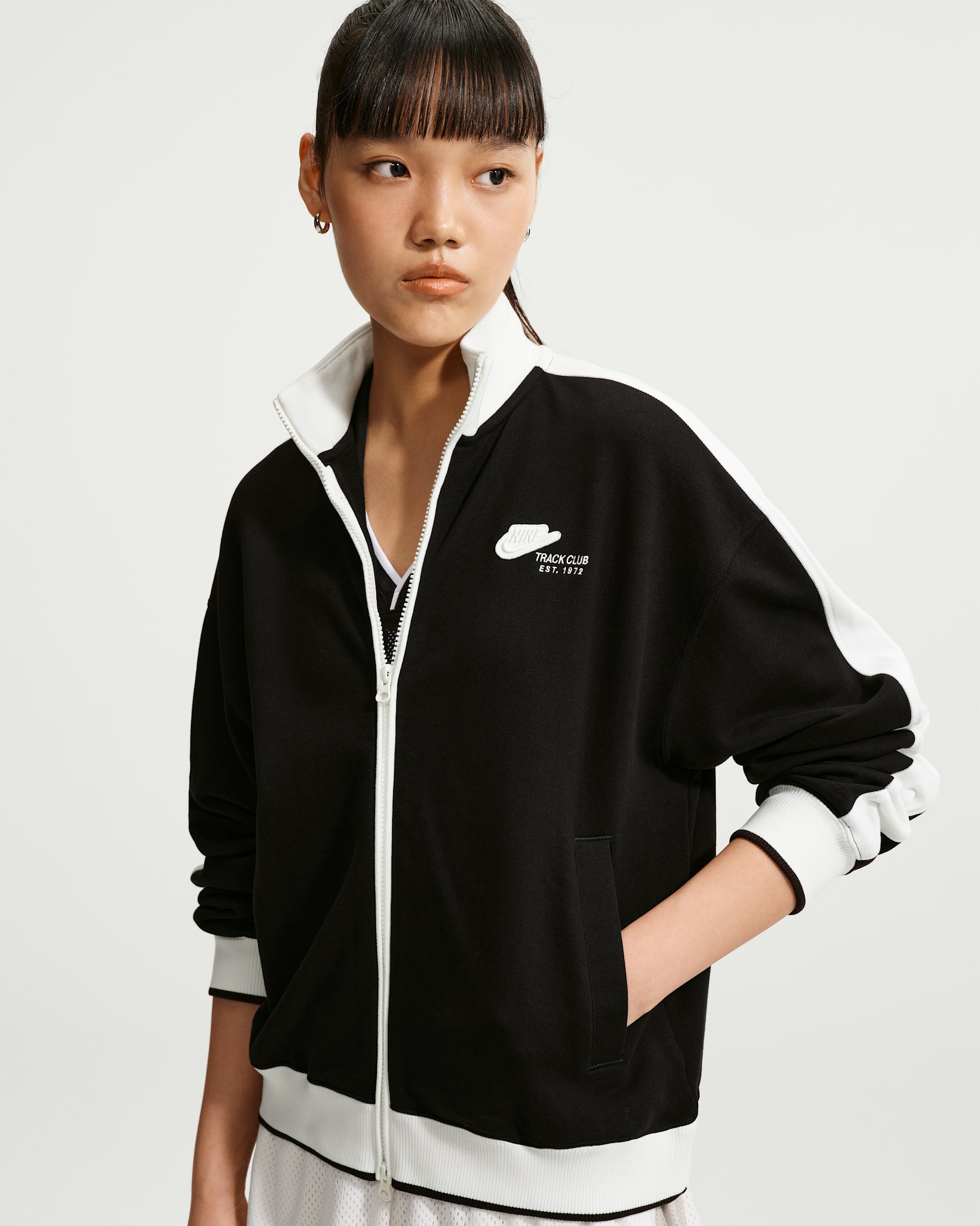 Nike Studio Fleece Lightweight 'French Terry' Women's Tracksuit Jacket - Total Black/Sail/Sail