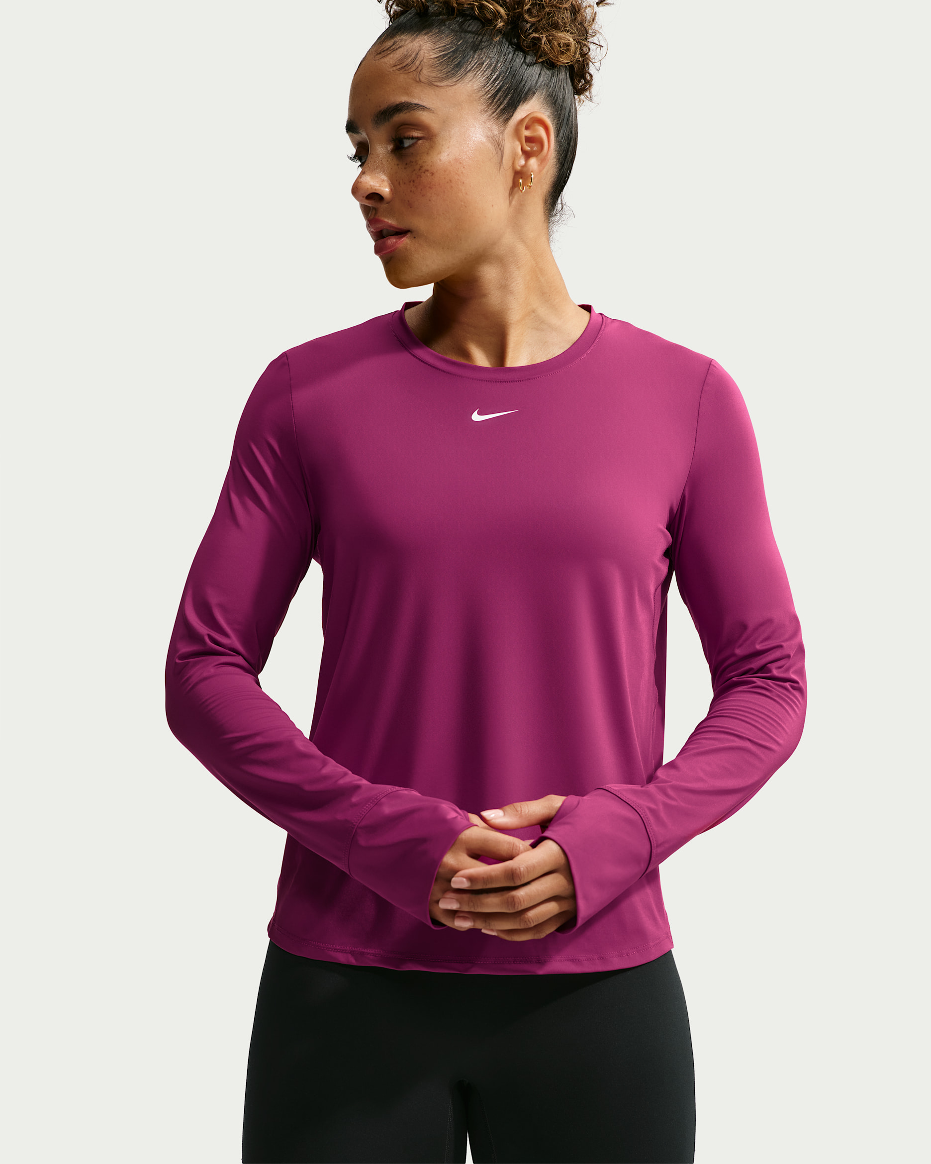 Nike One Classic Women's Dri-FIT Long-Sleeve Top - True Berry/White