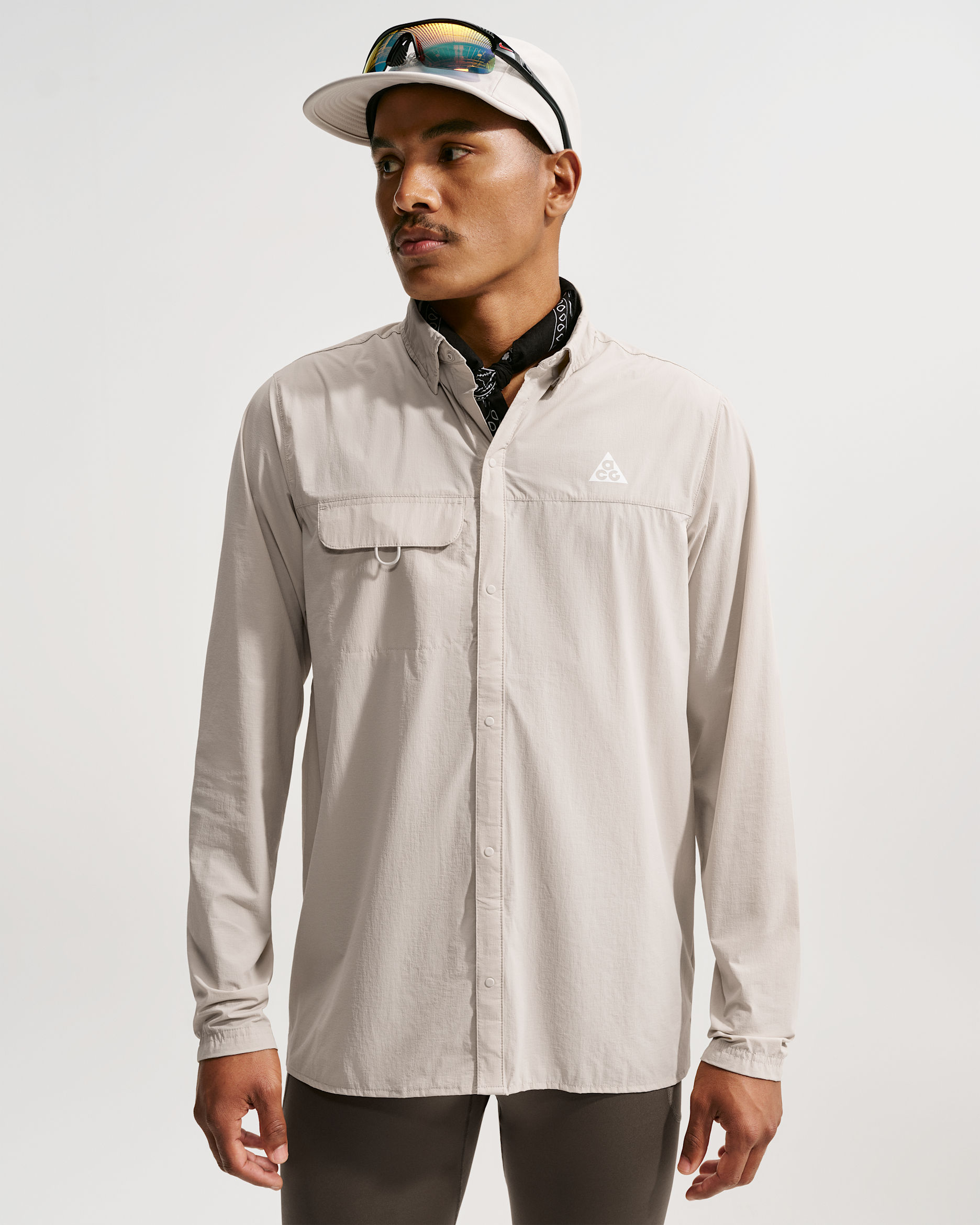 ACG "Aireez" Men's Long-Sleeve Button-Up Trail Running Top - Cream II/Summit White