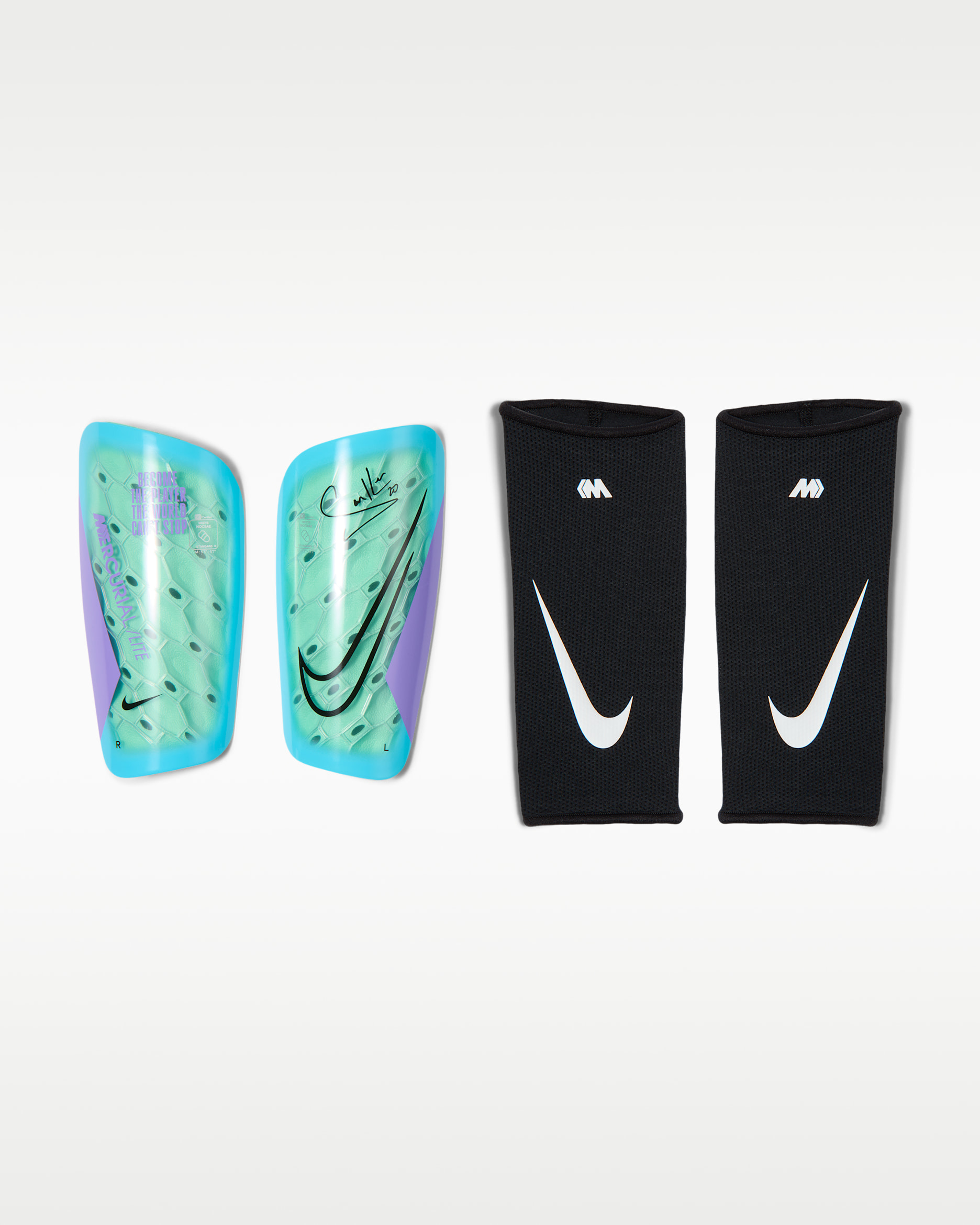 Nike Mercurial Lite "Sam Kerr" Soccer Shin Guards - Green Glow/Atomic Violet/Black