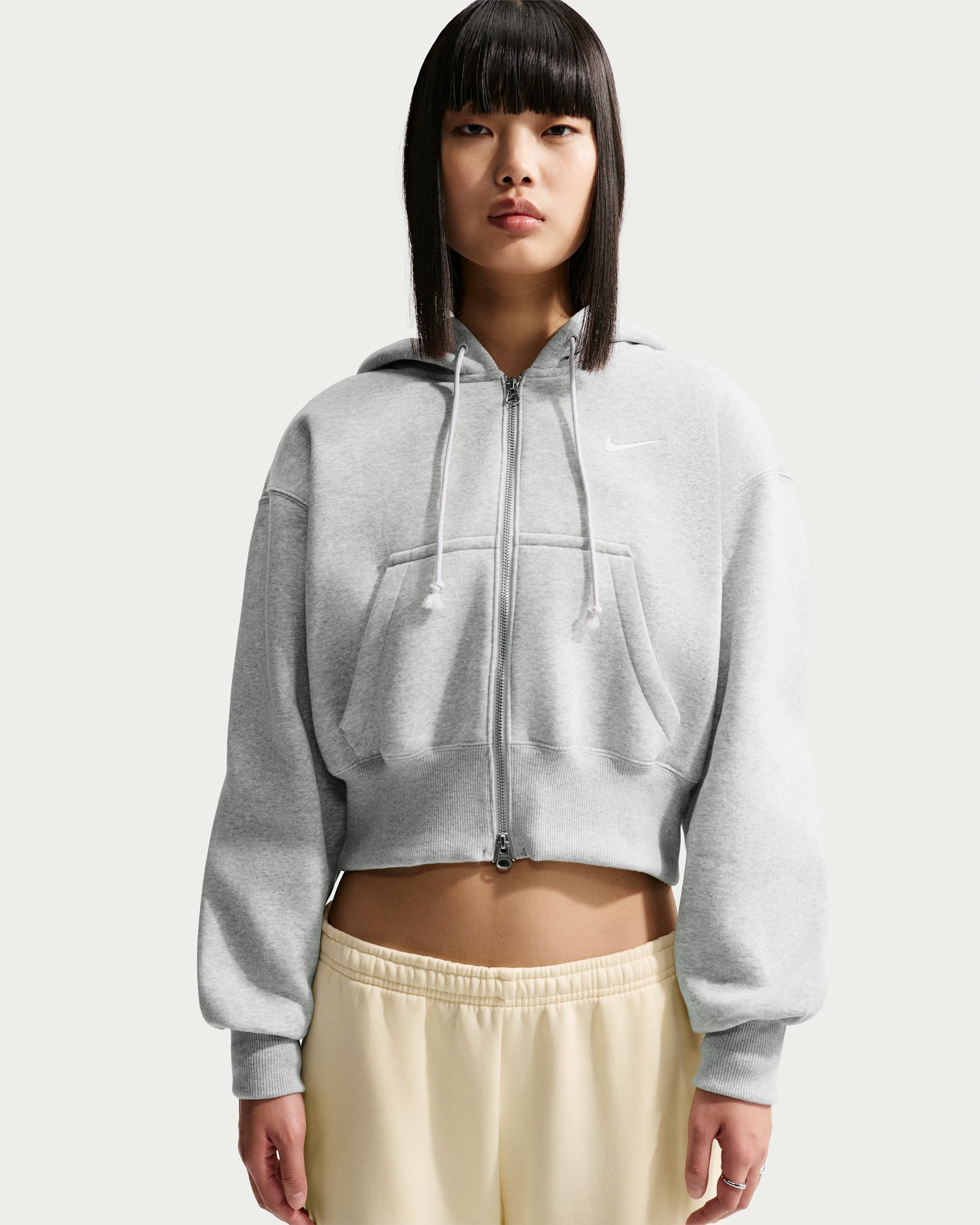 Sudadera con gorro holgada cropped con cierre completo para mujer Nike Sportswear Phoenix Fleece - Platino puro/Jaspeado/Vela