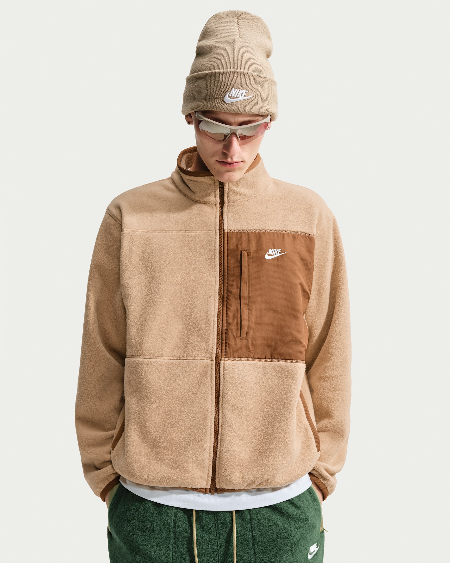 Nike Club Men's Therma-FIT Full-Zip Jacket - Hemp/Ale Brown/White