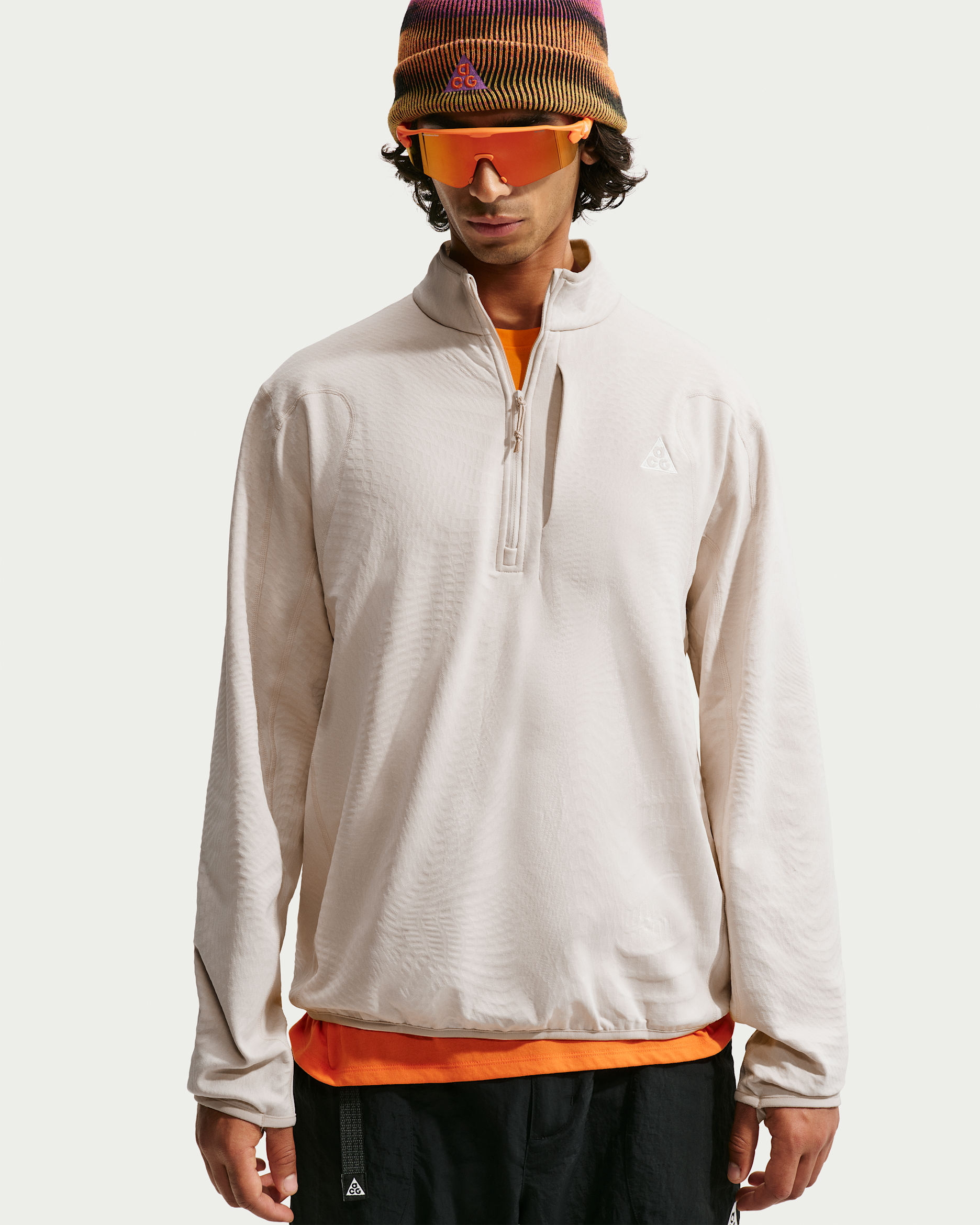 ACG "Wolf Grid" Men's Therma-FIT 1/2-Zip Hiking Top - Light Orewood Brown/Cream II/Light Crimson/Summit White
