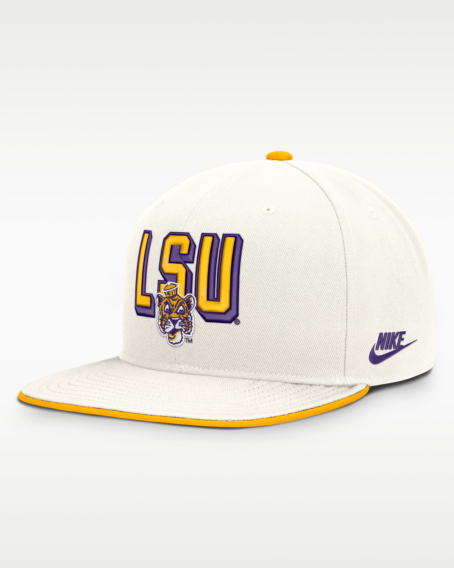 LSU Legacy Letter & Mascot Pro Men's Nike Dri-FIT College Adjustable Hat - White