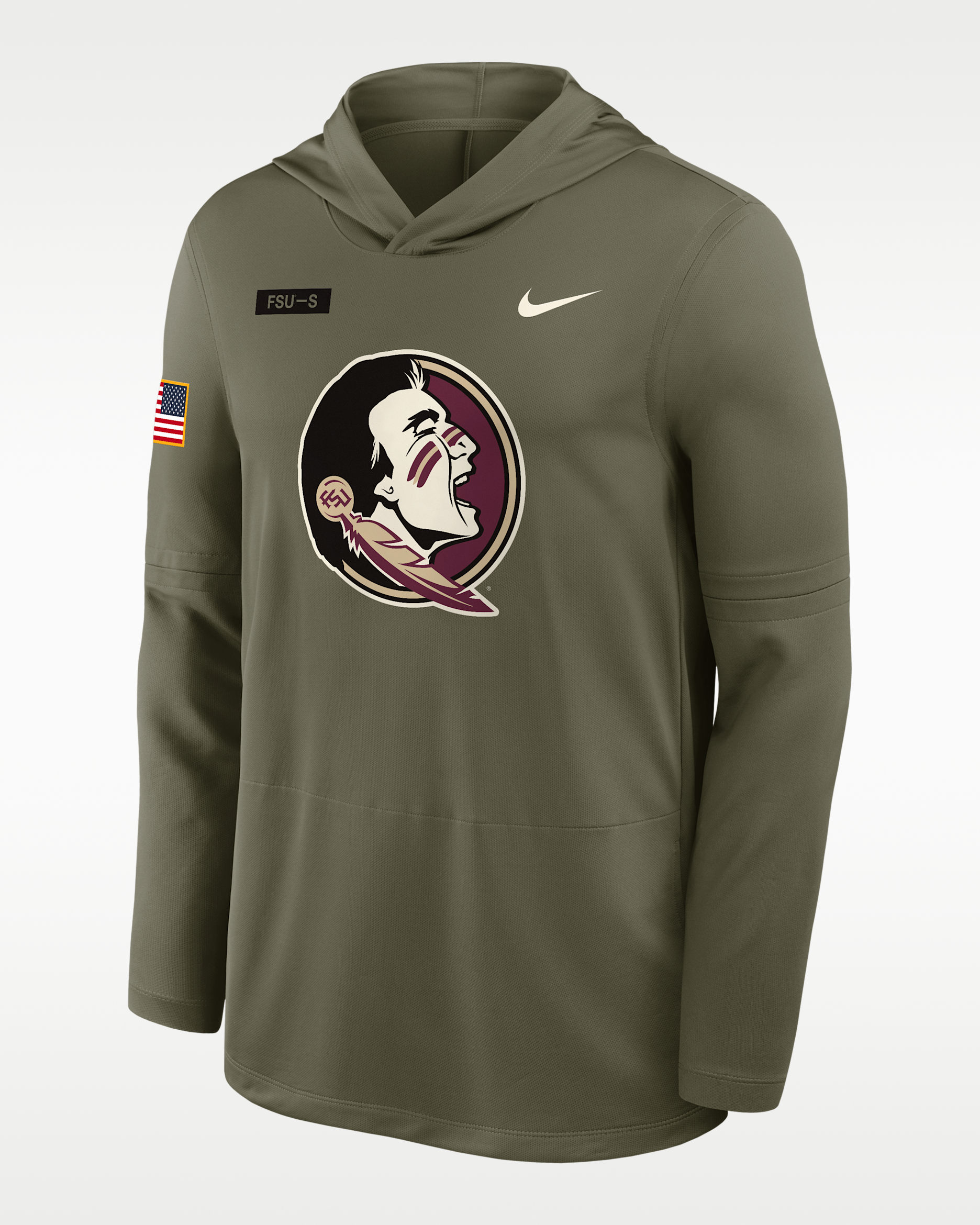 Florida State 2025 Military Appreciation Men's Nike Dri-FIT College Long-Sleeve Hooded Top - Olive