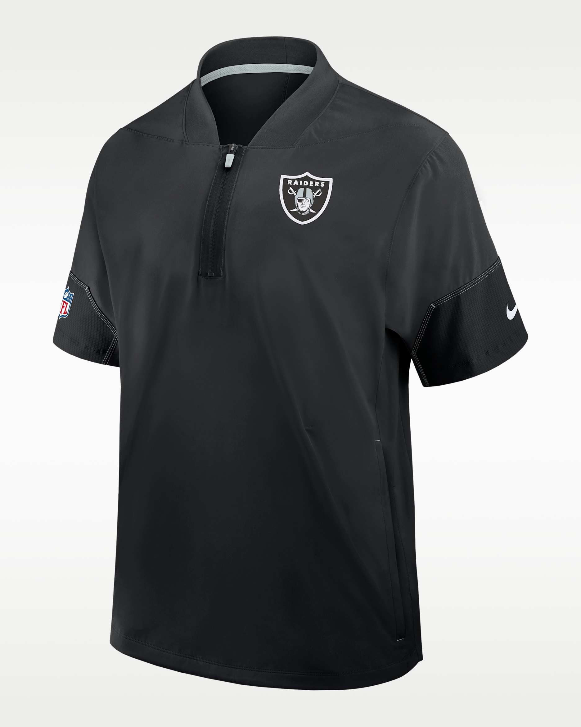 Las Vegas Raiders Sideline Coach Men's Nike NFL 1/2-Zip Short-Sleeve Hooded Jacket - Black