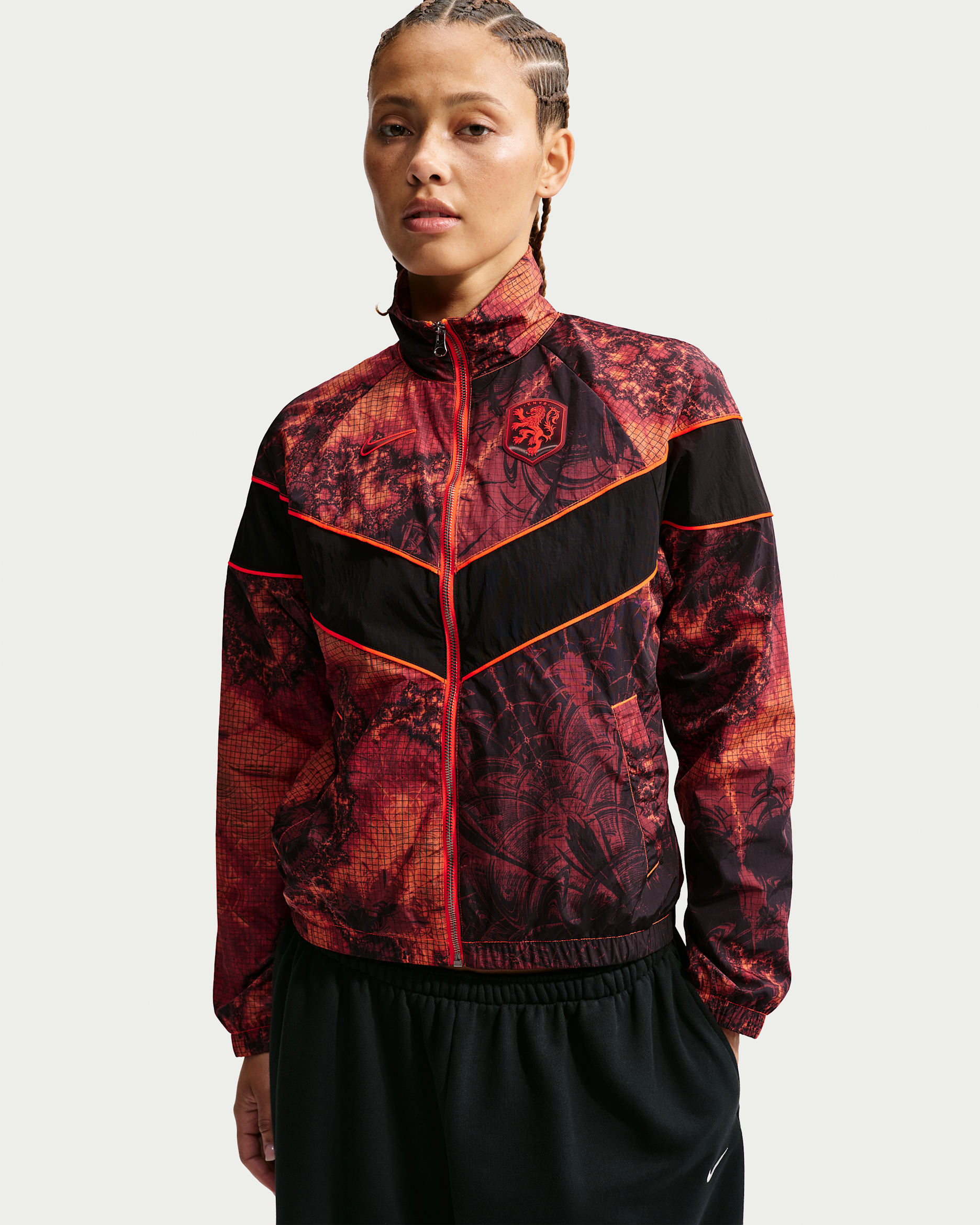 Netherlands Windrunner Women's Nike Soccer UV Woven Jacket - Hyper Crimson/Black/Hyper Crimson/Black