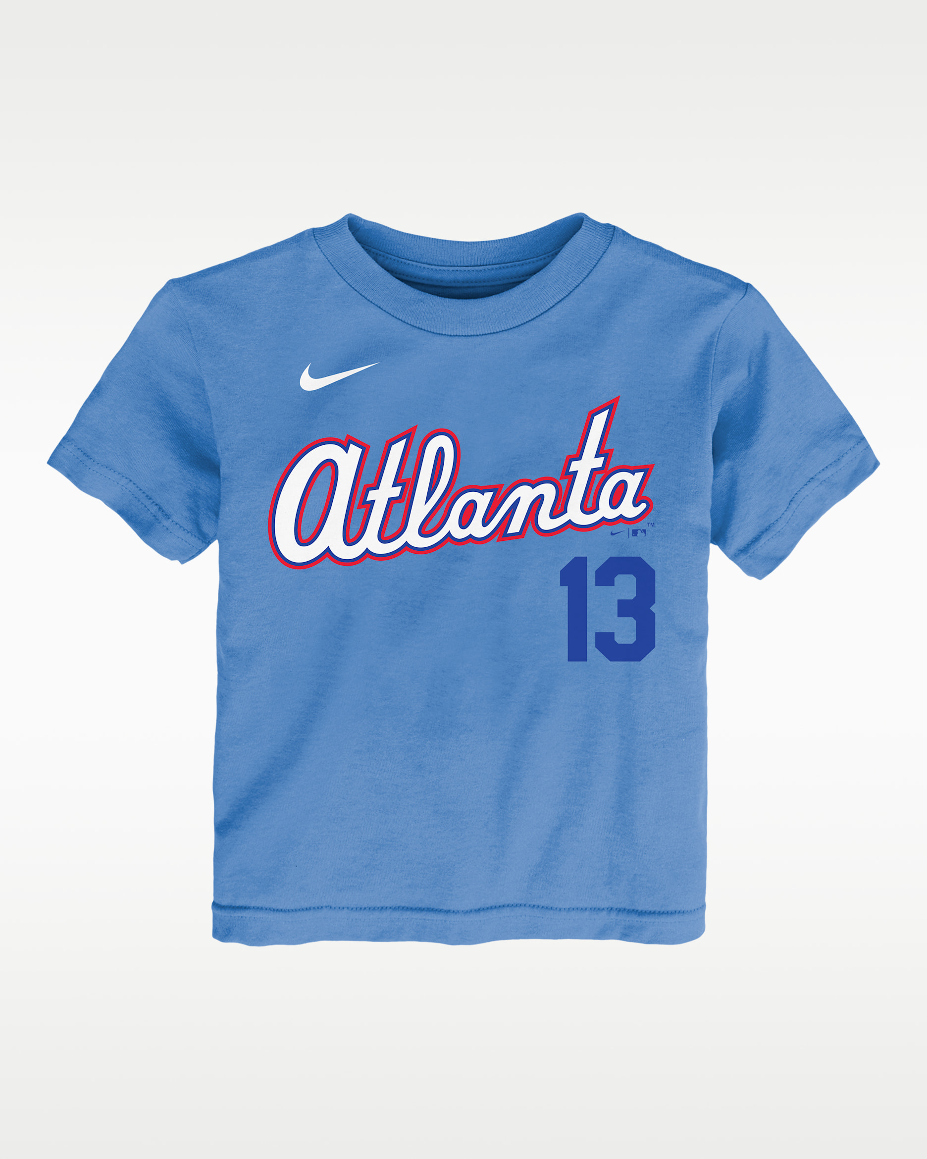 Playera Nike de la MLB infantil Ronald Acuña Jr. Atlanta Braves, edición City Connect - Azul claro