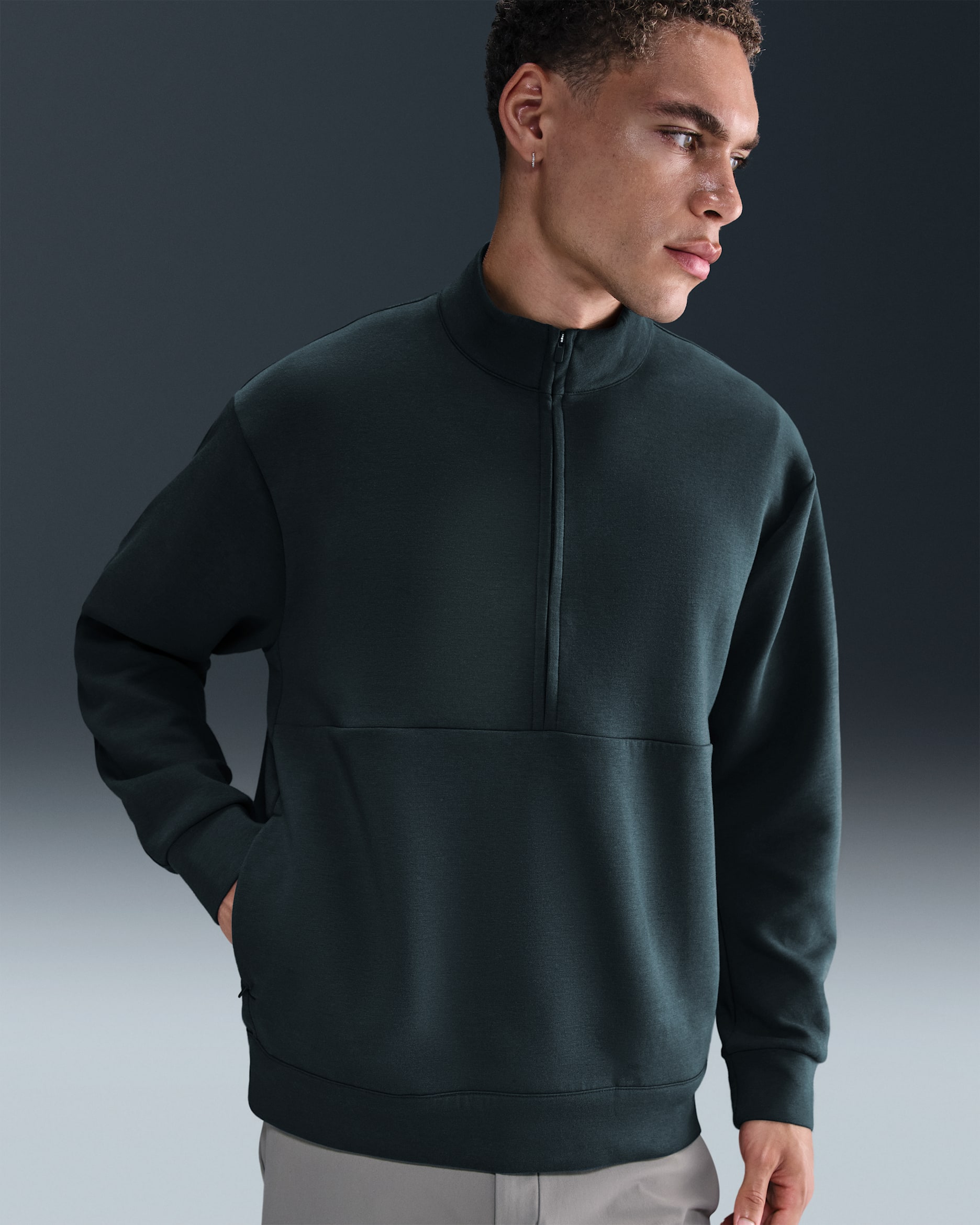 Playera Dri-FIT de medio cierre para hombre Nike 24.7 ImpossiblySoft - Alga/Abeto