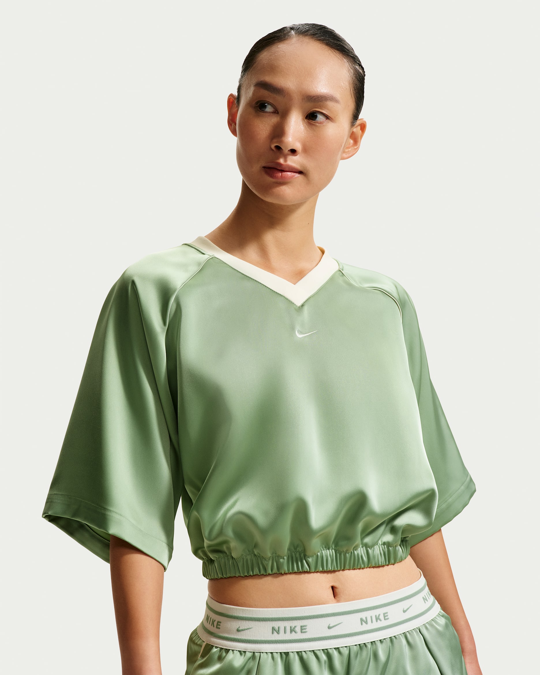 Nike Sportswear Women's Oversized Satin Top - Steam/Sail