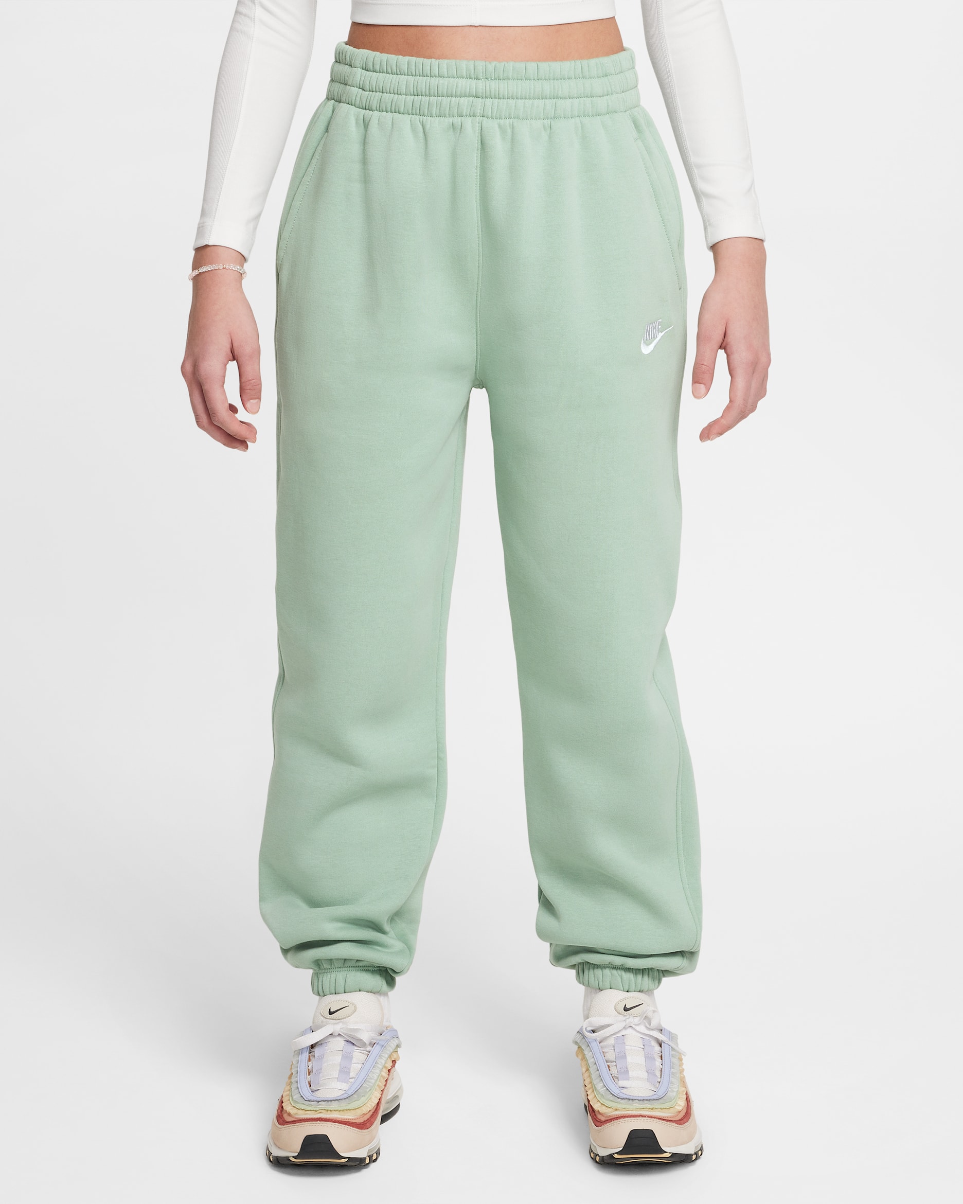 Pants holgados para niños talla grande Nike Sportswear Club Fleece - Vapor/Vapor/Blanco