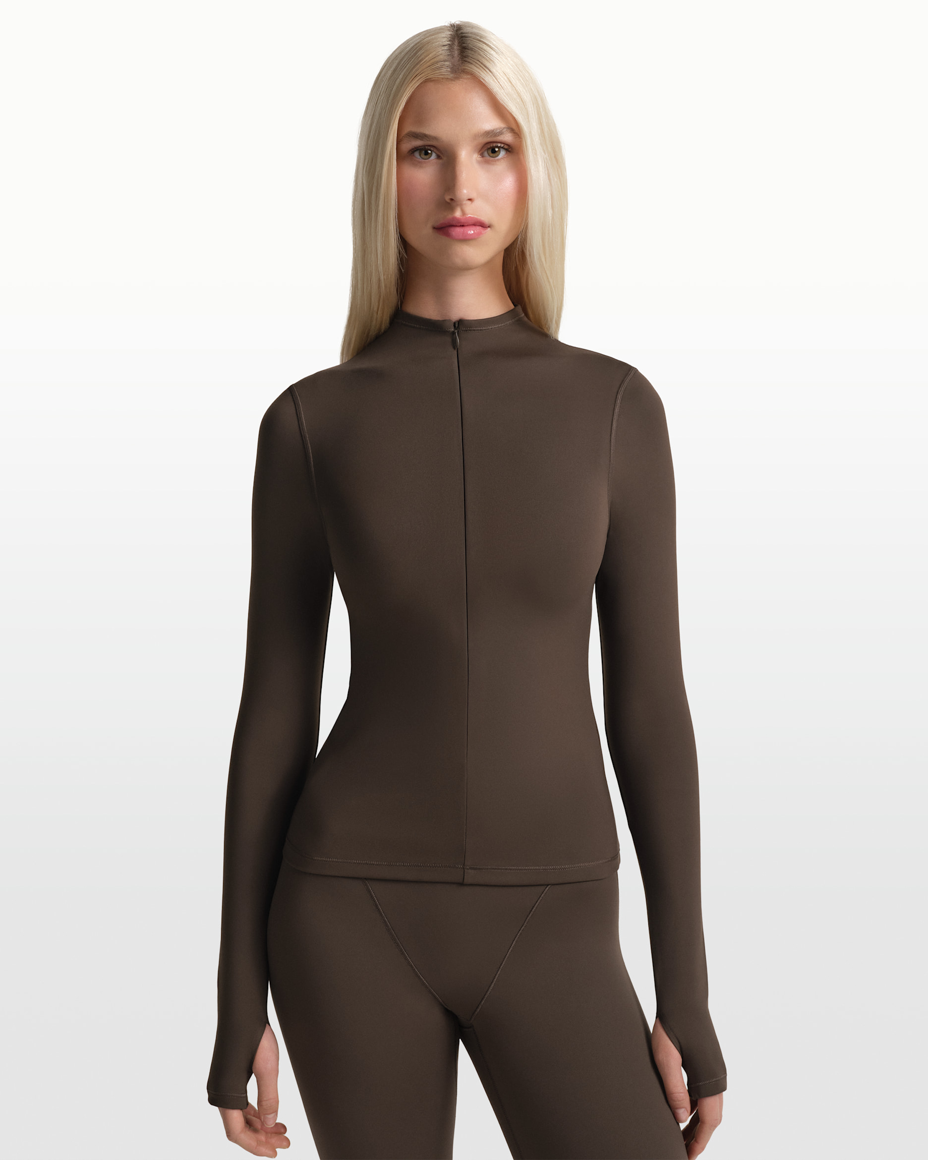 NikeSKIMS Matte Women's 1/2-Zip Mock-Neck Long-Sleeve Top - NSKM DARK SEPIA