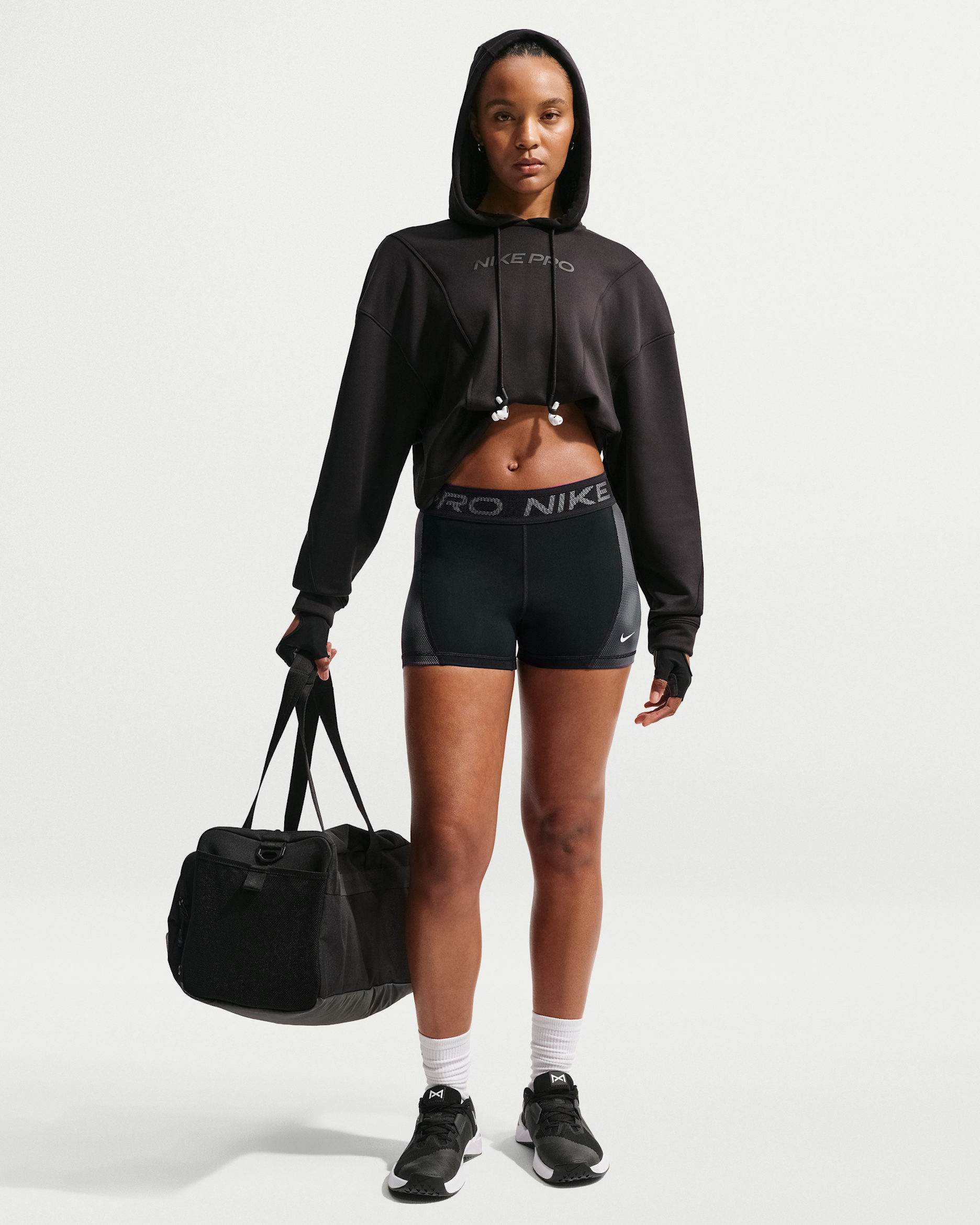 Shorts de tiro medio de 8 cm para mujer Nike Pro - Negro/Gris humo/Blanco