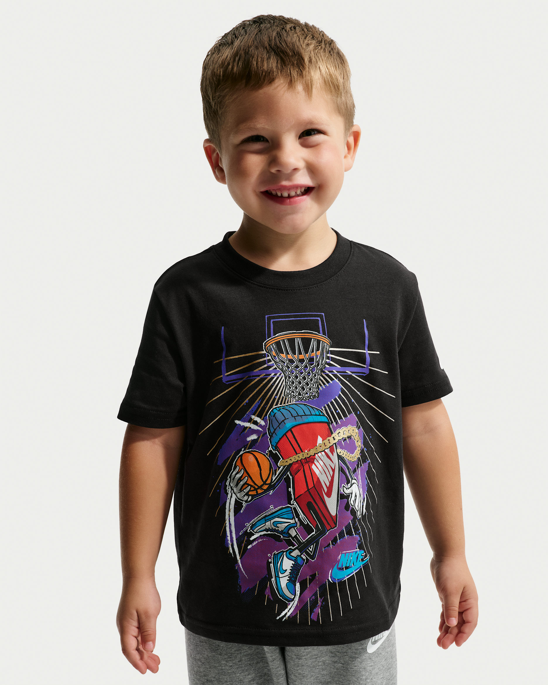 Playera de corte cuadrado Street Dunk para niños talla pequeña Nike - Negro