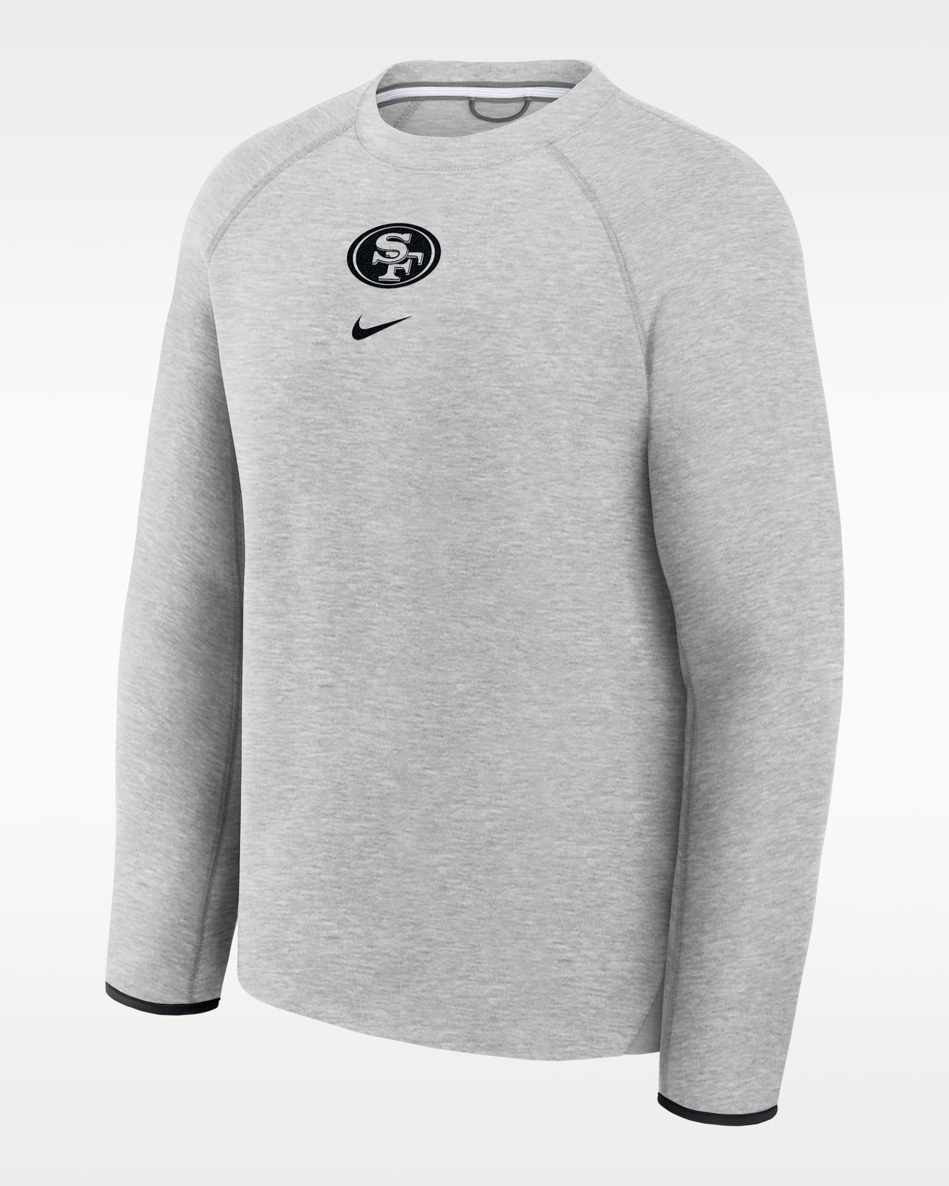 San Francisco 49ers Tech Fleece Men's Nike NFL Pullover Crew - Grey Heather/Black