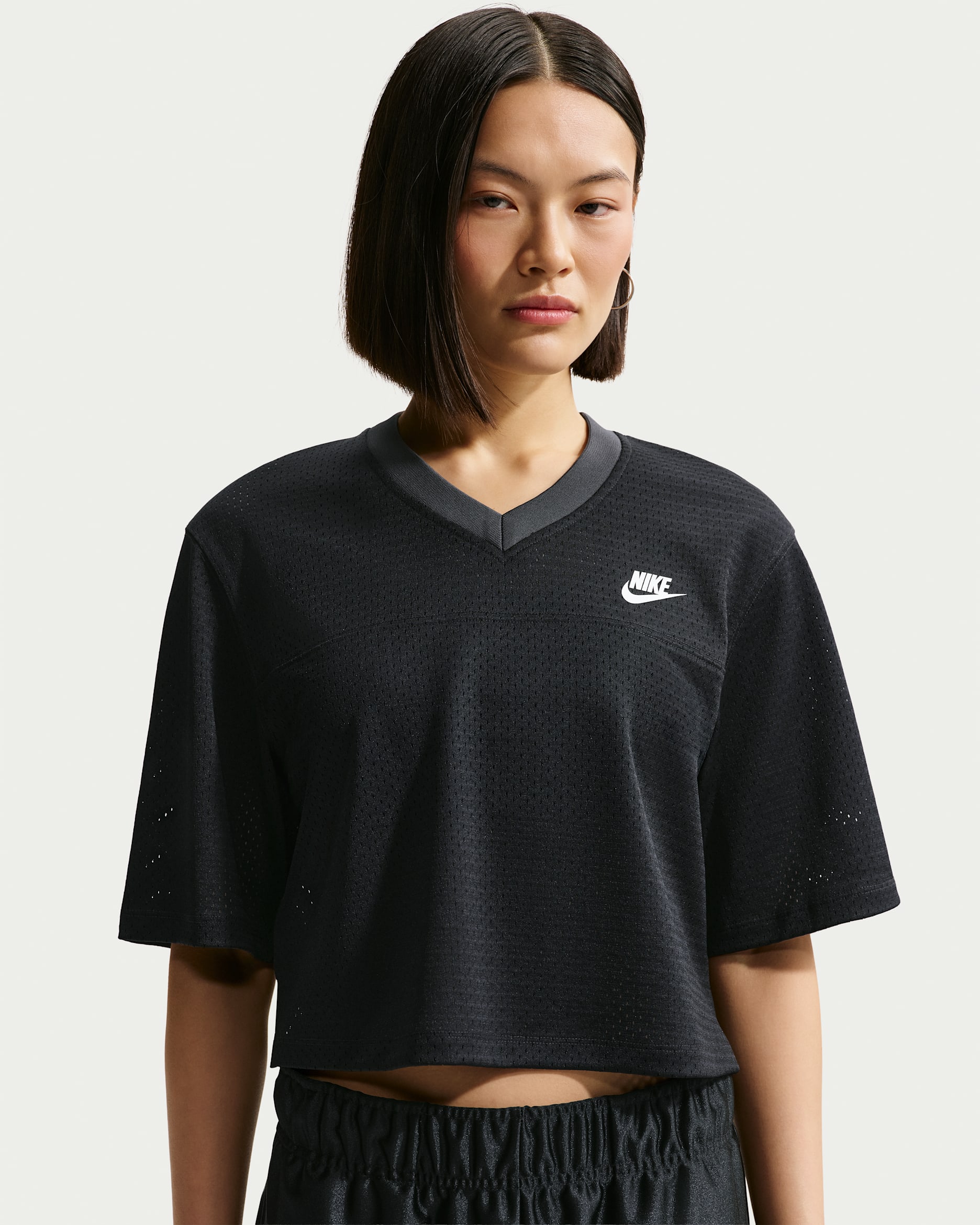 나이키 스포츠웨어 여성 오버사이즈 헤리티지 크롭 메쉬 저지 - 블랙/앤트러사이트/세일