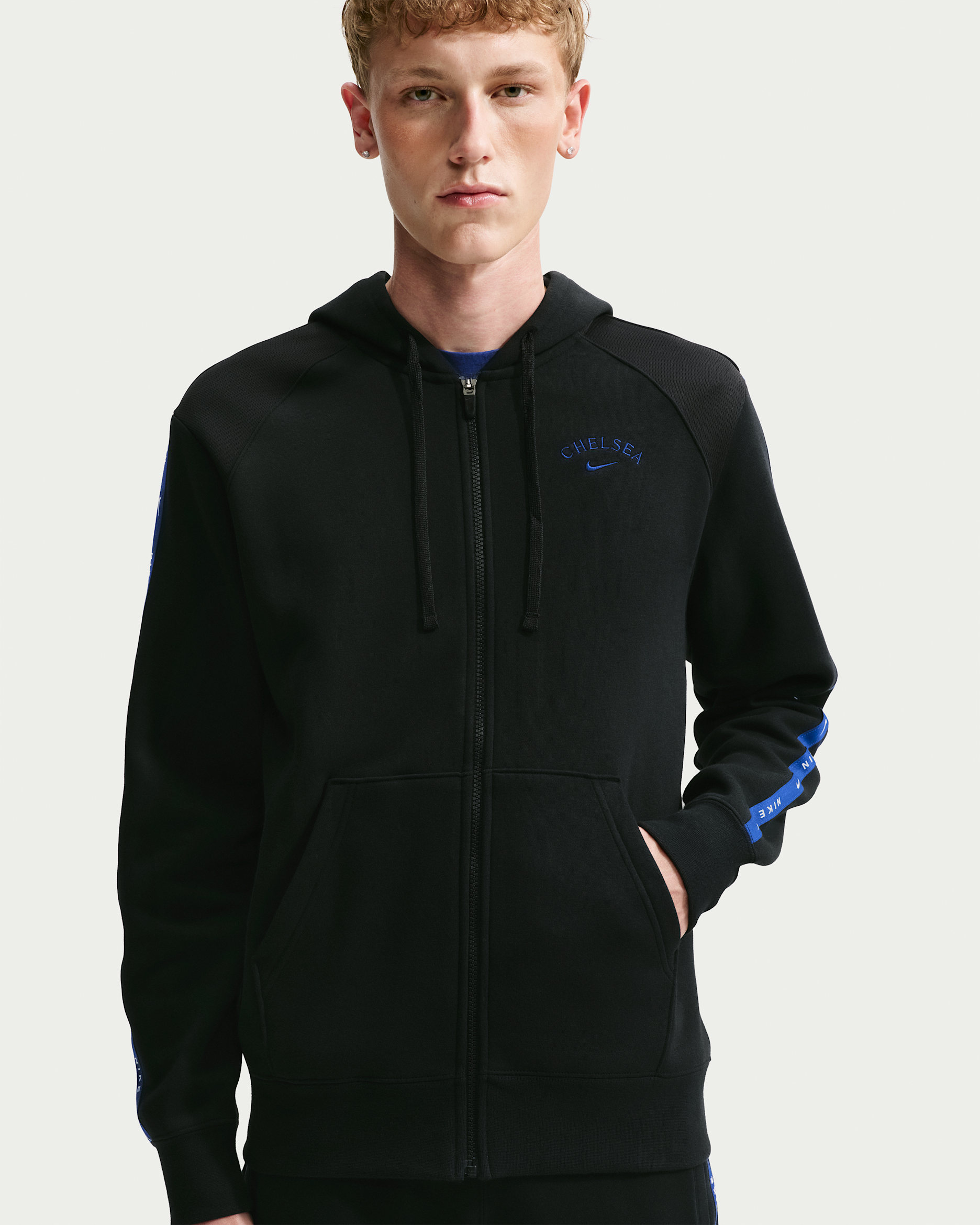 Chelsea FC City Side Men's Nike Soccer Full-Zip Fleece Hoodie - Black/Bright Blue