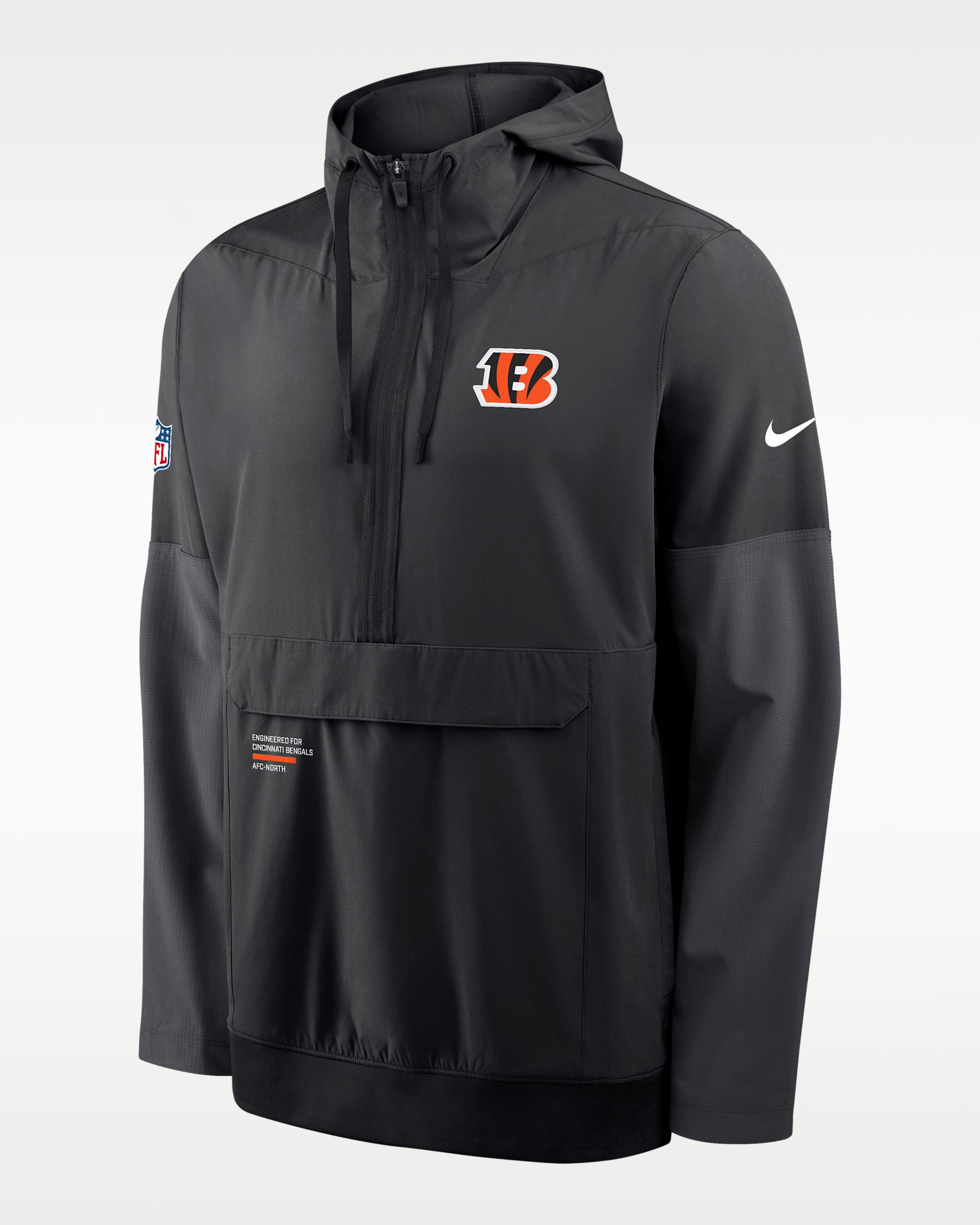 Cincinnati Bengals Well Rounded Anorak Men's Nike NFL 1/2-Zip Hooded Jacket - Black