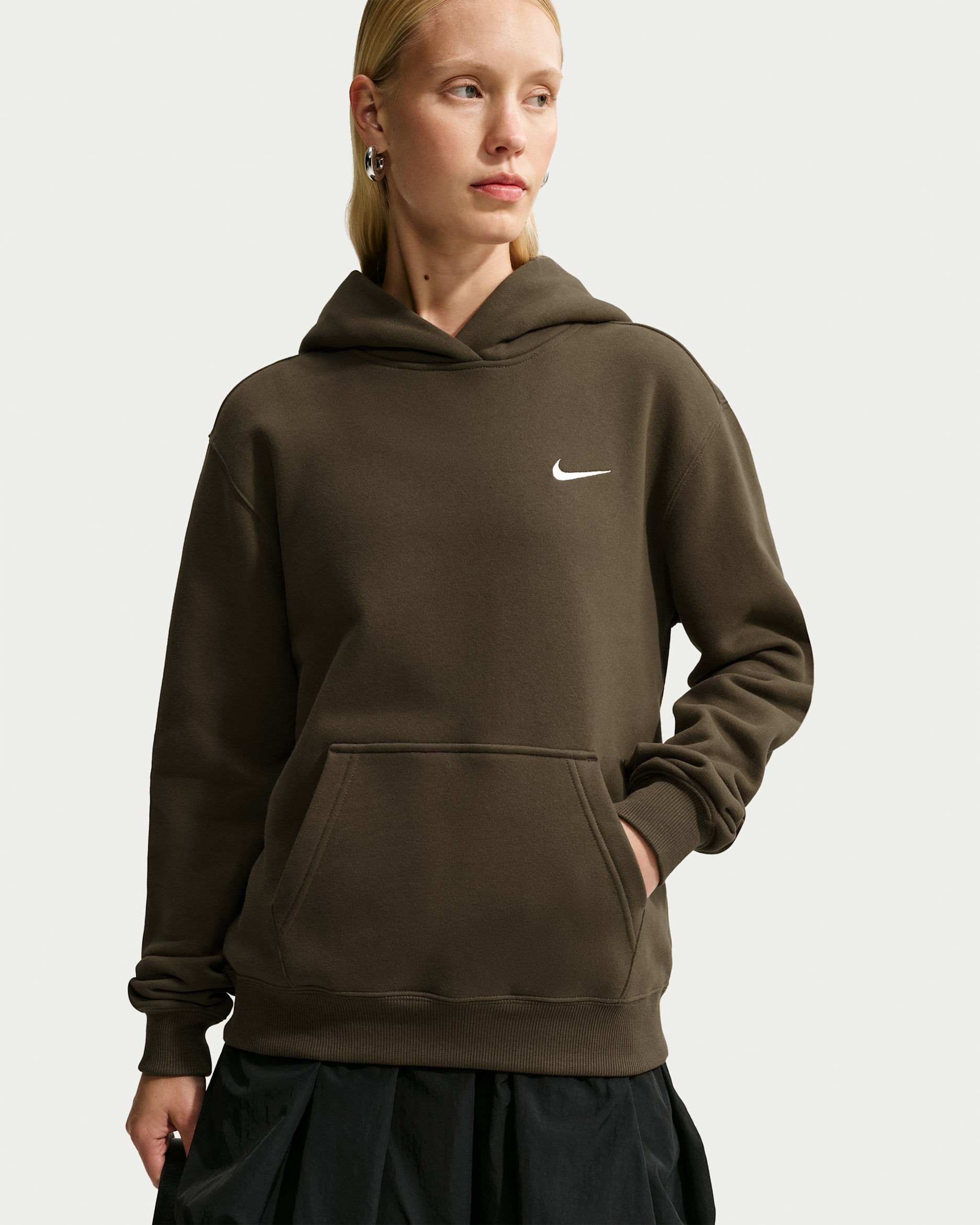 Nike Studio Fleece Medium Weight Women's Pullover Hoodie - Dark Hazel/Sail
