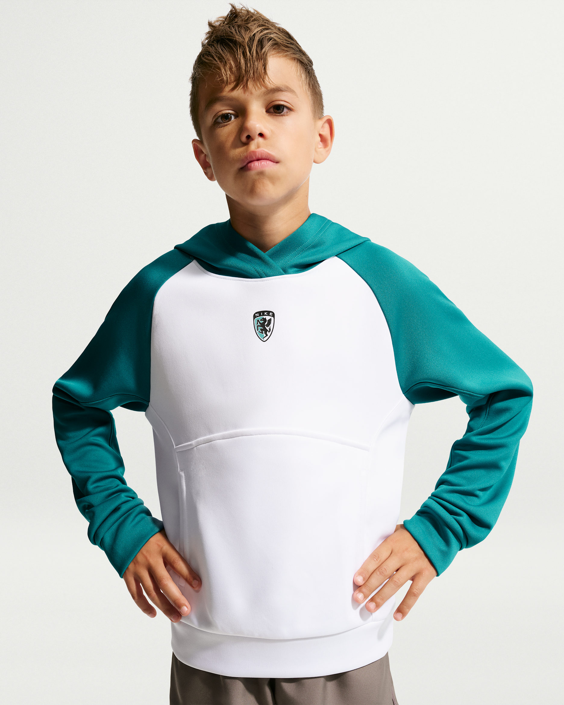 Nike Multi Renew Older Kids' (Boys') Hoodie - White/Bright Spruce/Black
