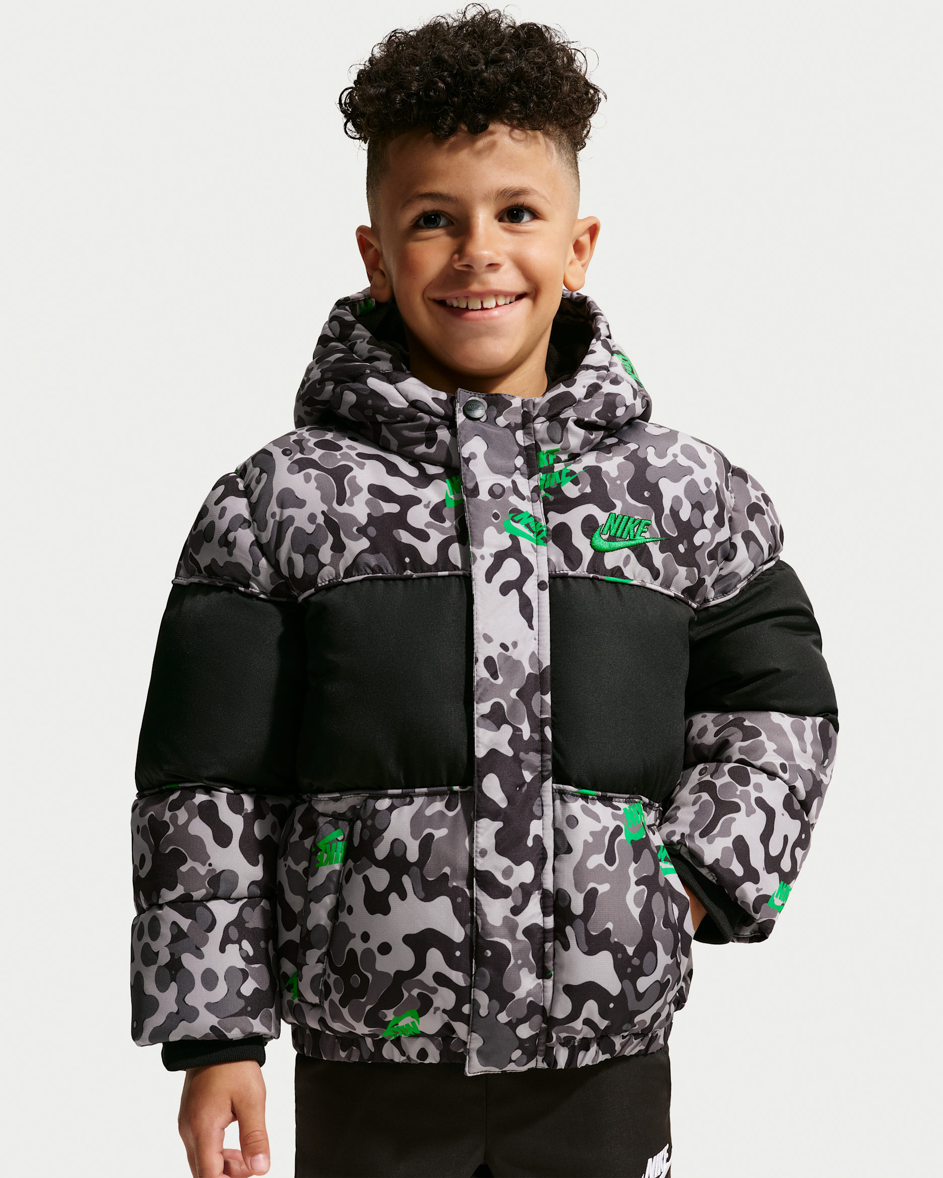 Nike Younger Kids' Jacquard Logo Mixed Media Puffer Jacket - Cave Stone