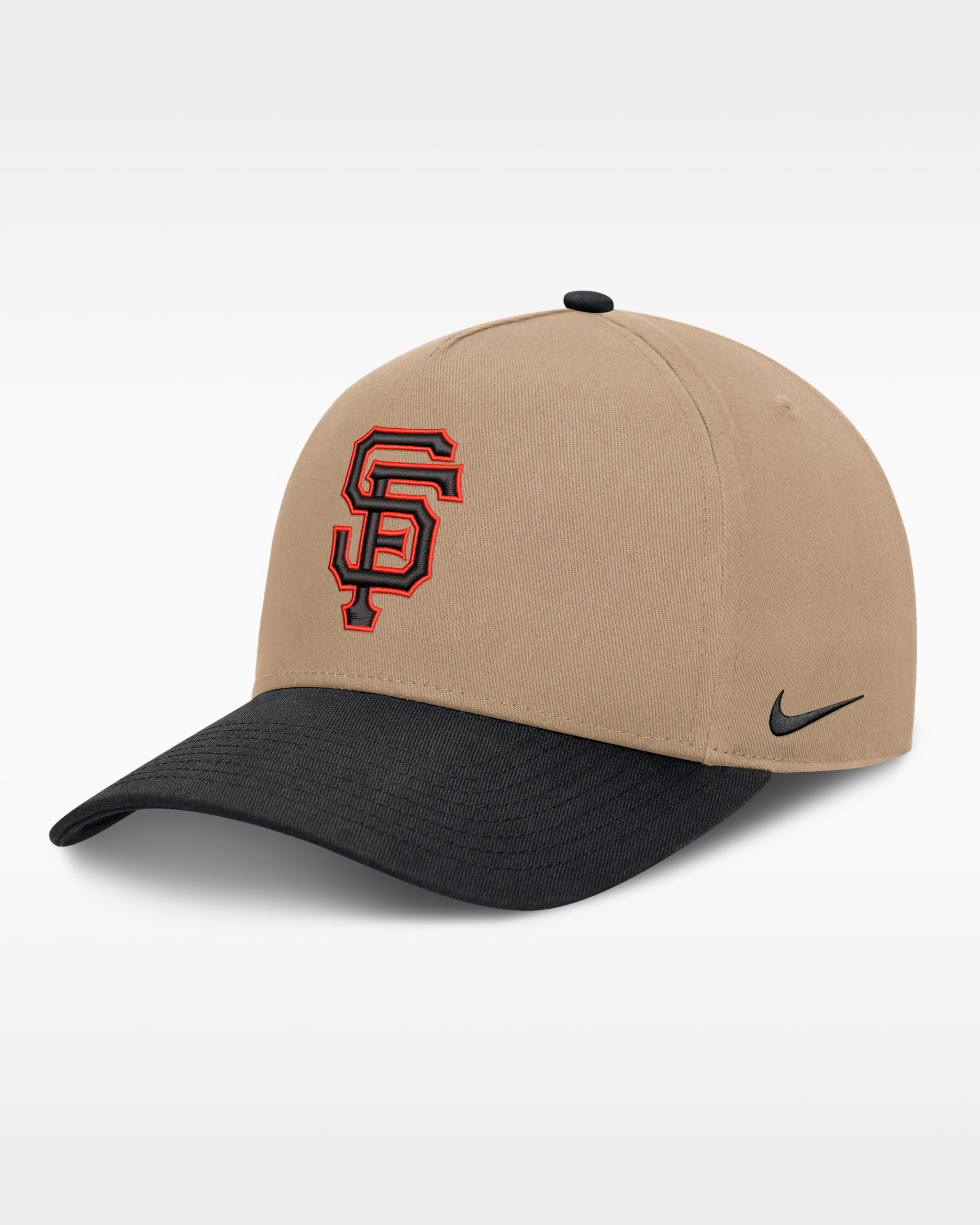 San Francisco Giants Rise Men's Nike MLB A-Frame Trucker Adjustable Hat - Khaki/Black/Black
