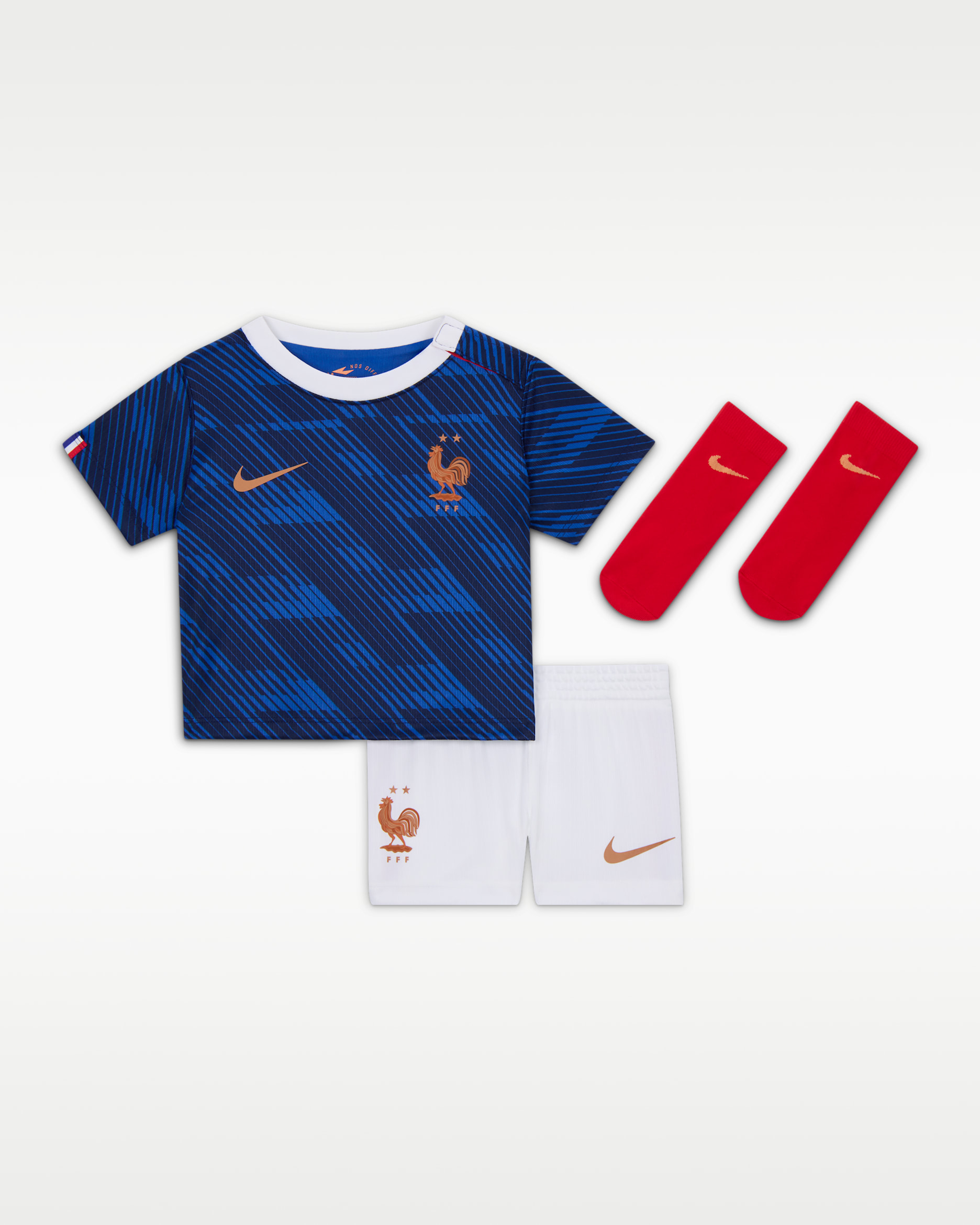 FFF 2026 Stadium Home Baby/Toddler Nike Soccer Replica 3-Piece Kit - Game Royal/Blackened Blue/White/Metallic Copper