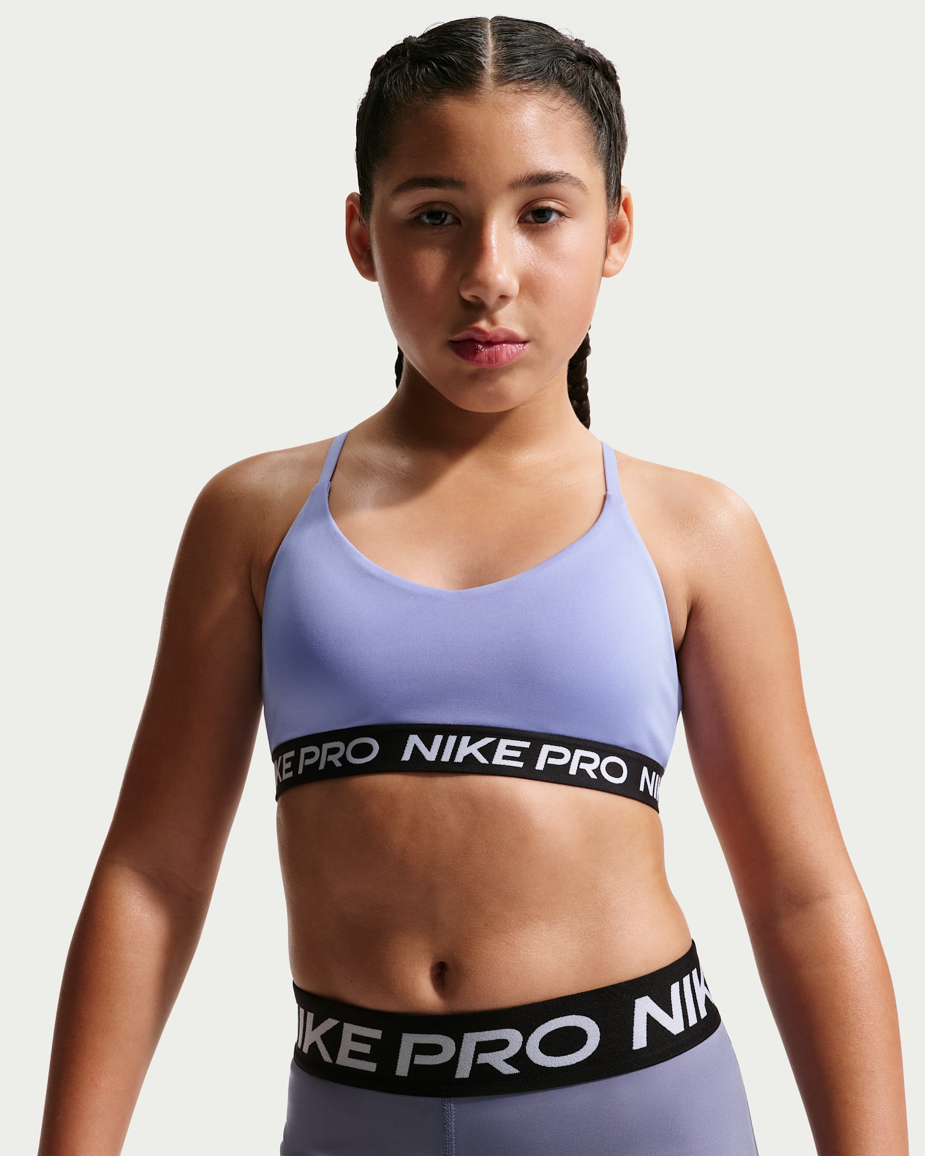 Nike Pro Big Kids' (Girls') Indy Bra - Light Thistle/White