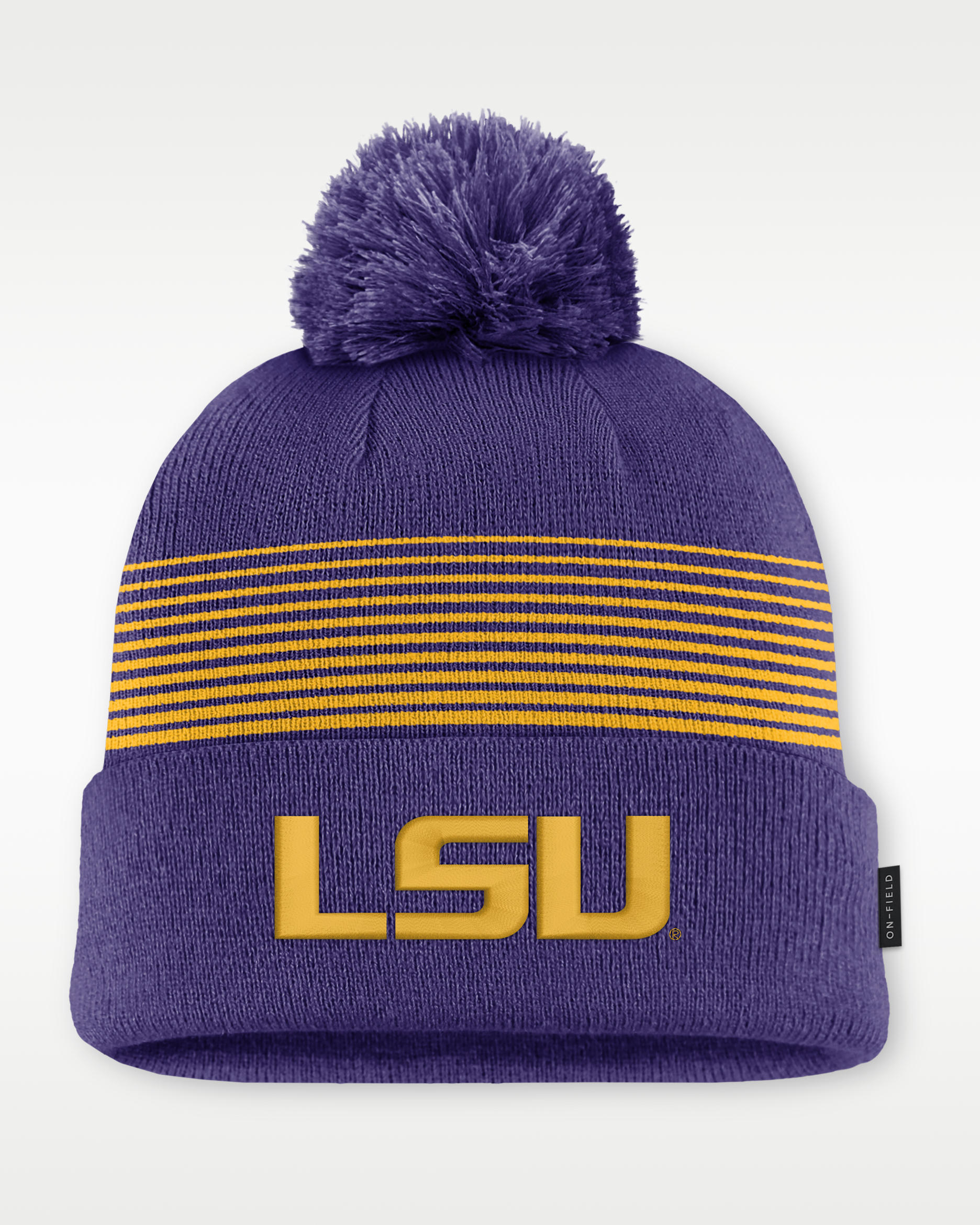 LSU Sideline Peak Men's Nike College Cuffed Pom Beanie - Court Purple/University Gold