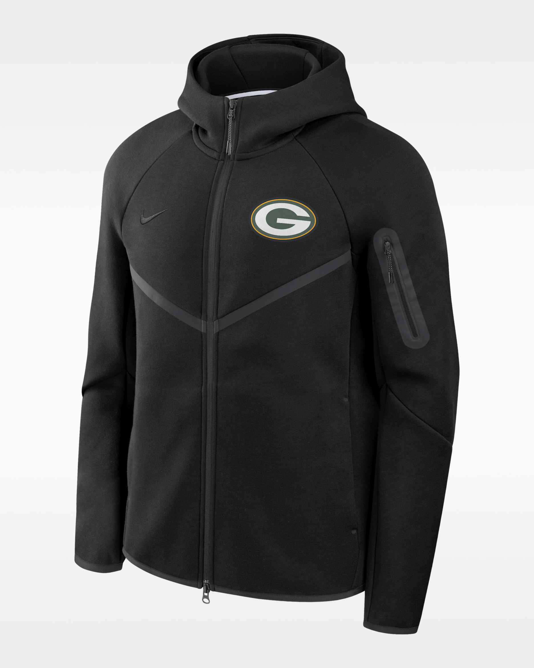 Green Bay Packers Tech Fleece Windrunner Men's Nike NFL Full-Zip Hooded Jacket - Black/Black